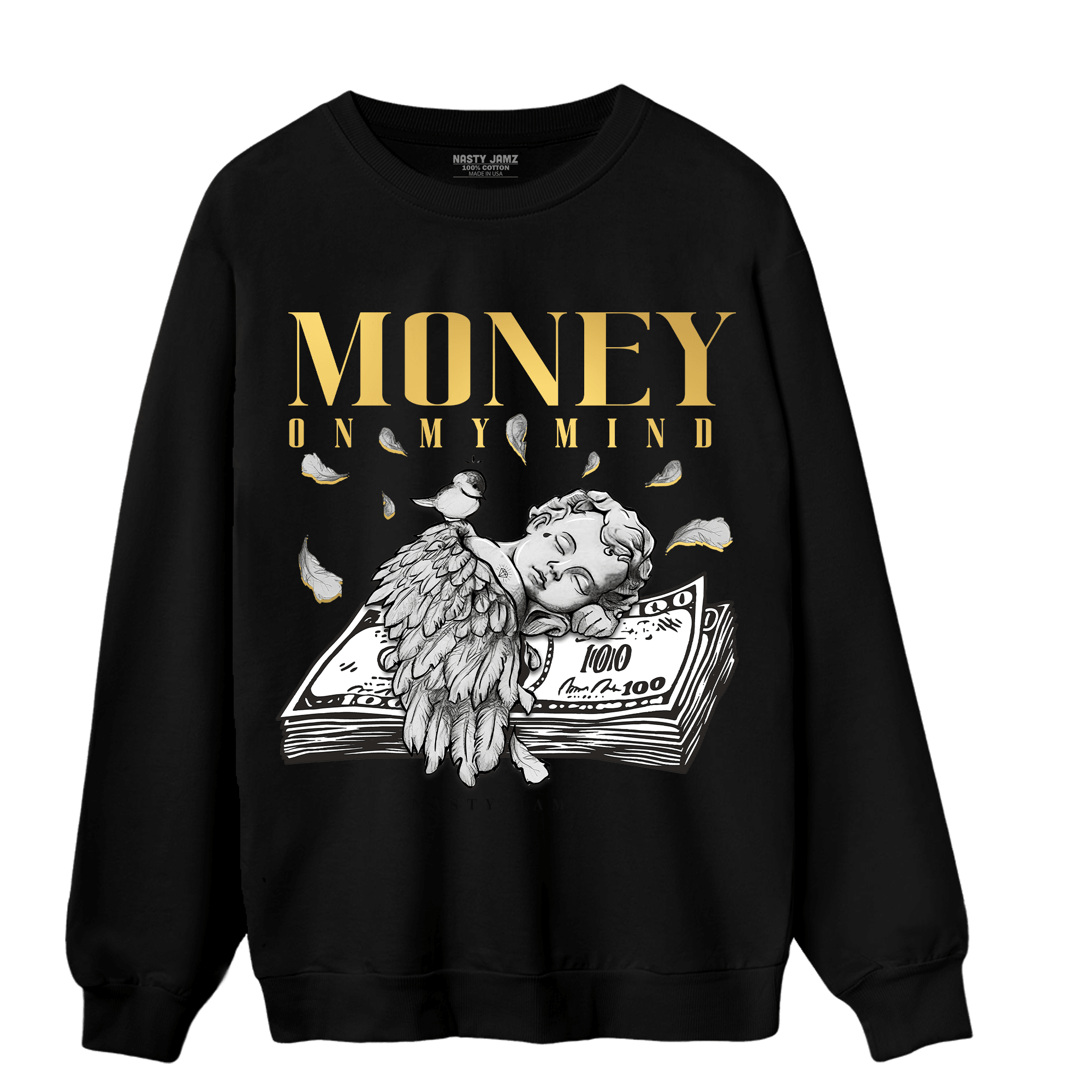 Mid SE Black Gold 1s Sweatshirt Match Money On My Mind Angel - NastyJamz