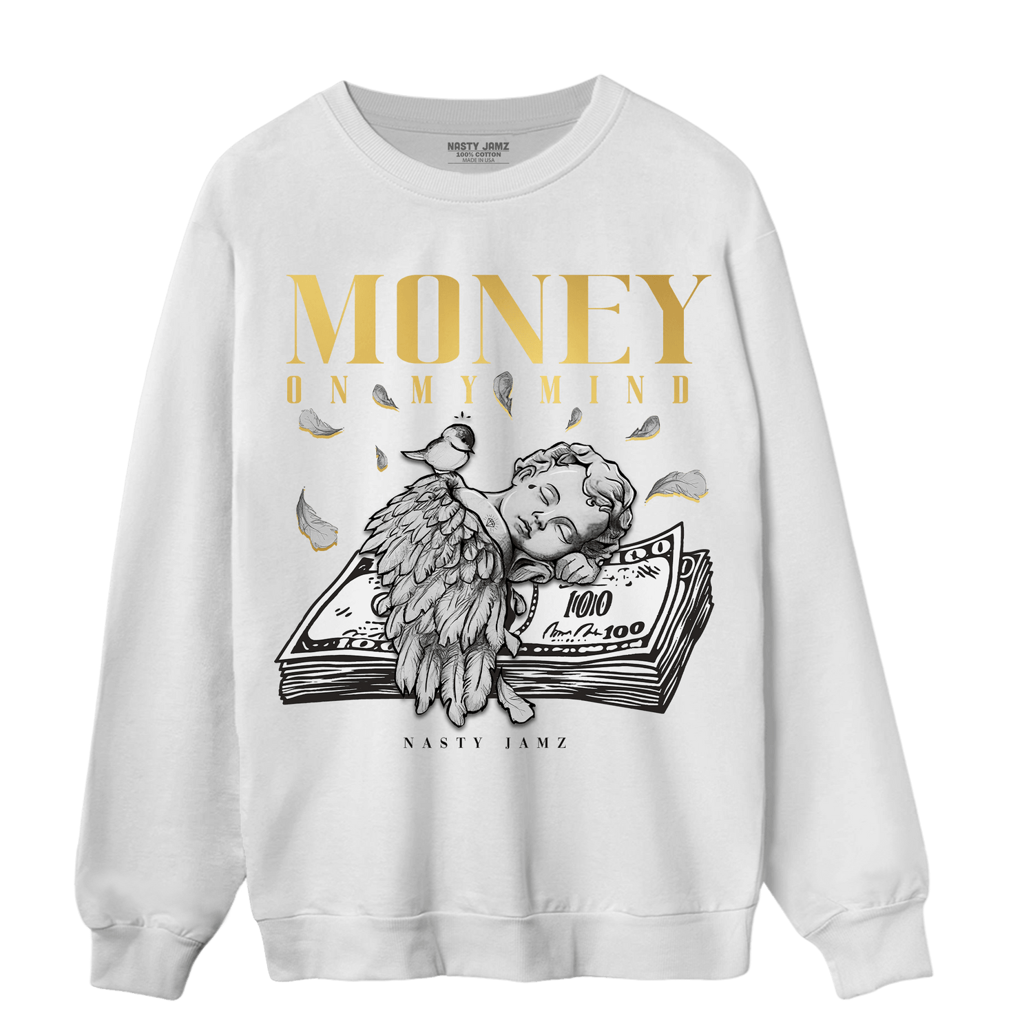 Mid SE Black Gold 1s Sweatshirt Match Money On My Mind Angel - NastyJamz