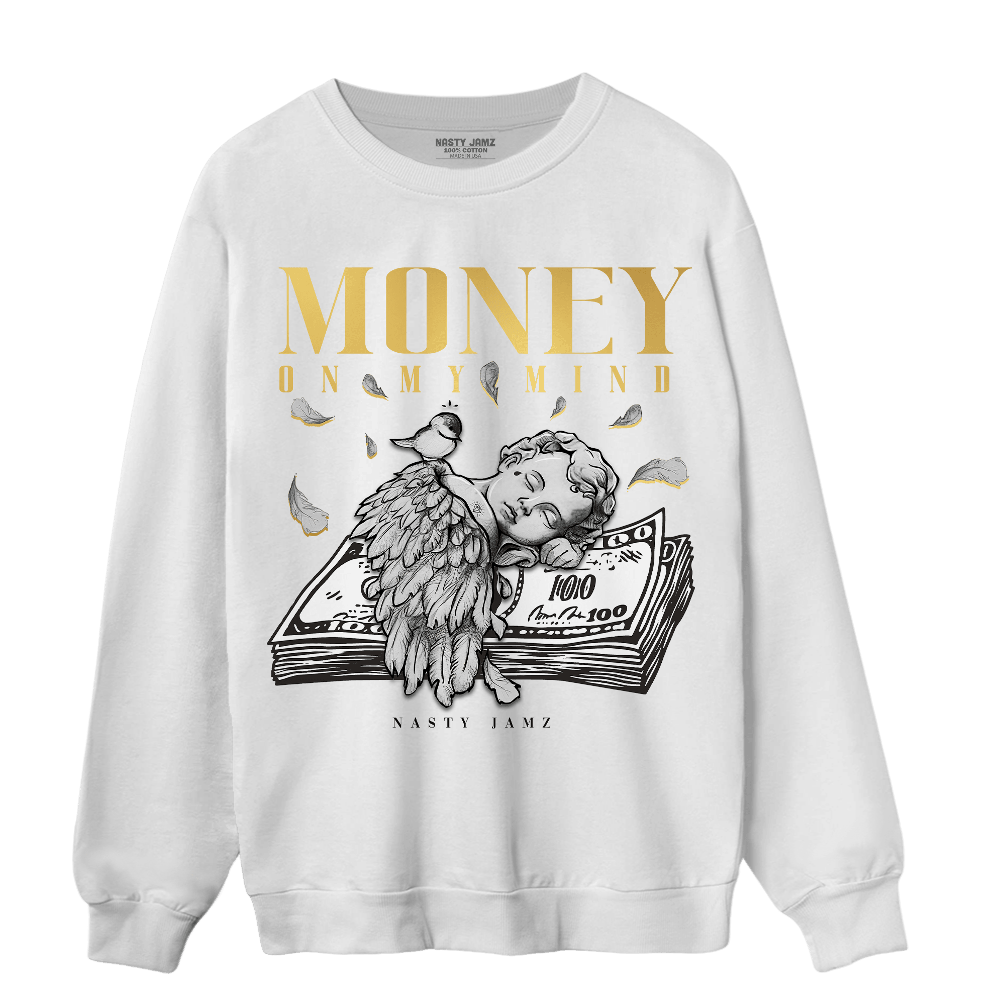 Mid SE Black Gold 1s Sweatshirt Match Money On My Mind Angel - NastyJamz