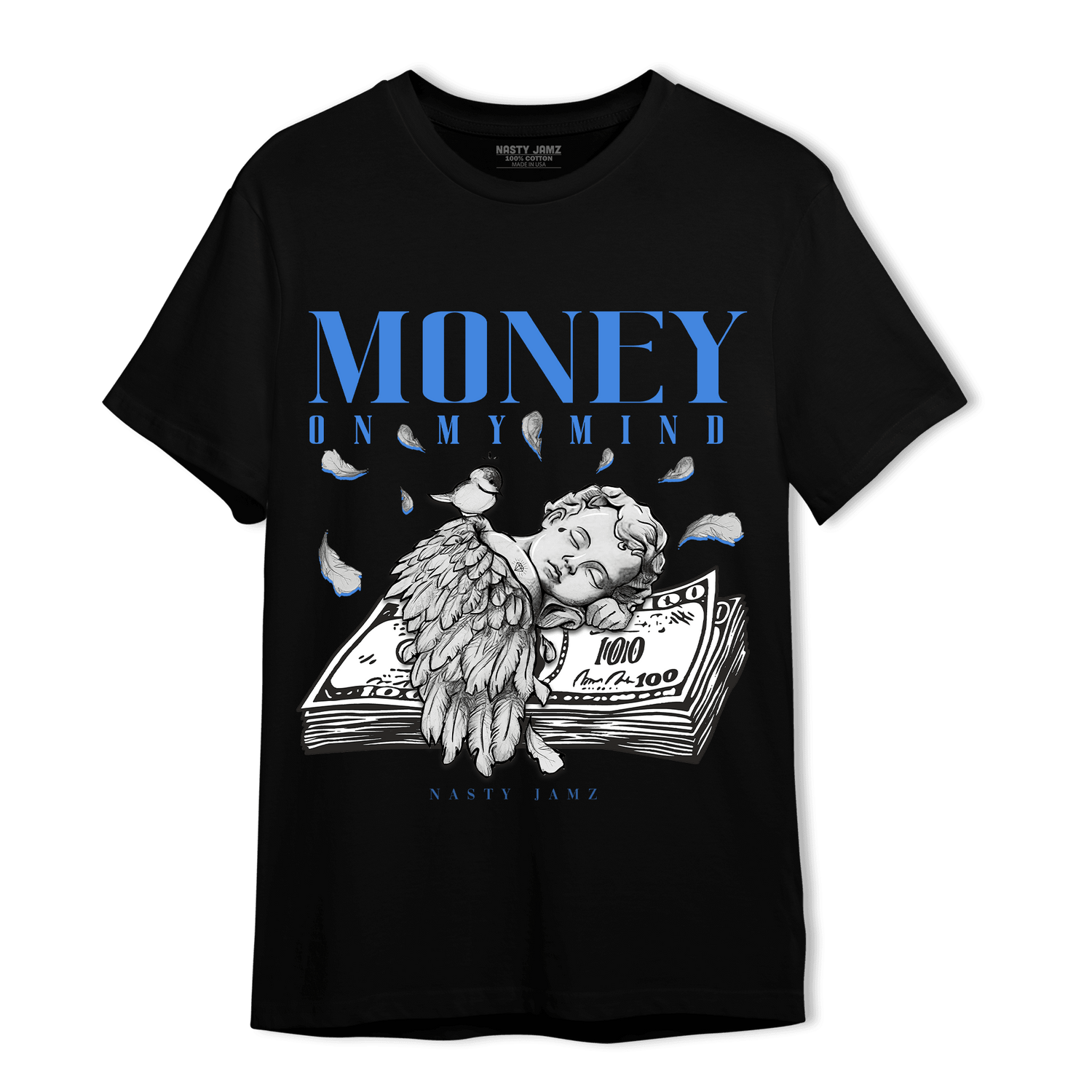 University Blue Toe 1s T Shirt Match Money On My Mind Angel - NastyJamz