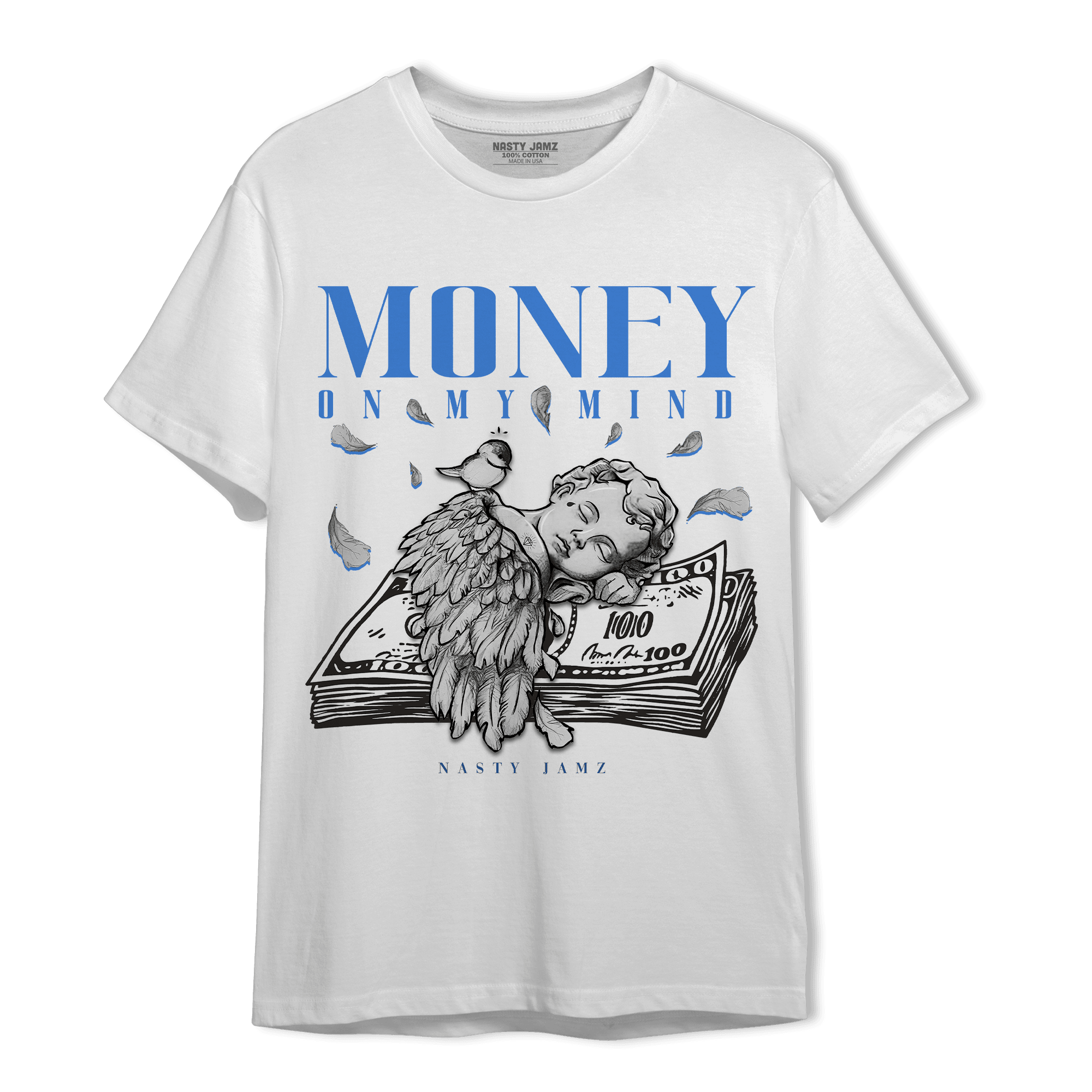 University Blue Toe 1s T Shirt Match Money On My Mind Angel - NastyJamz