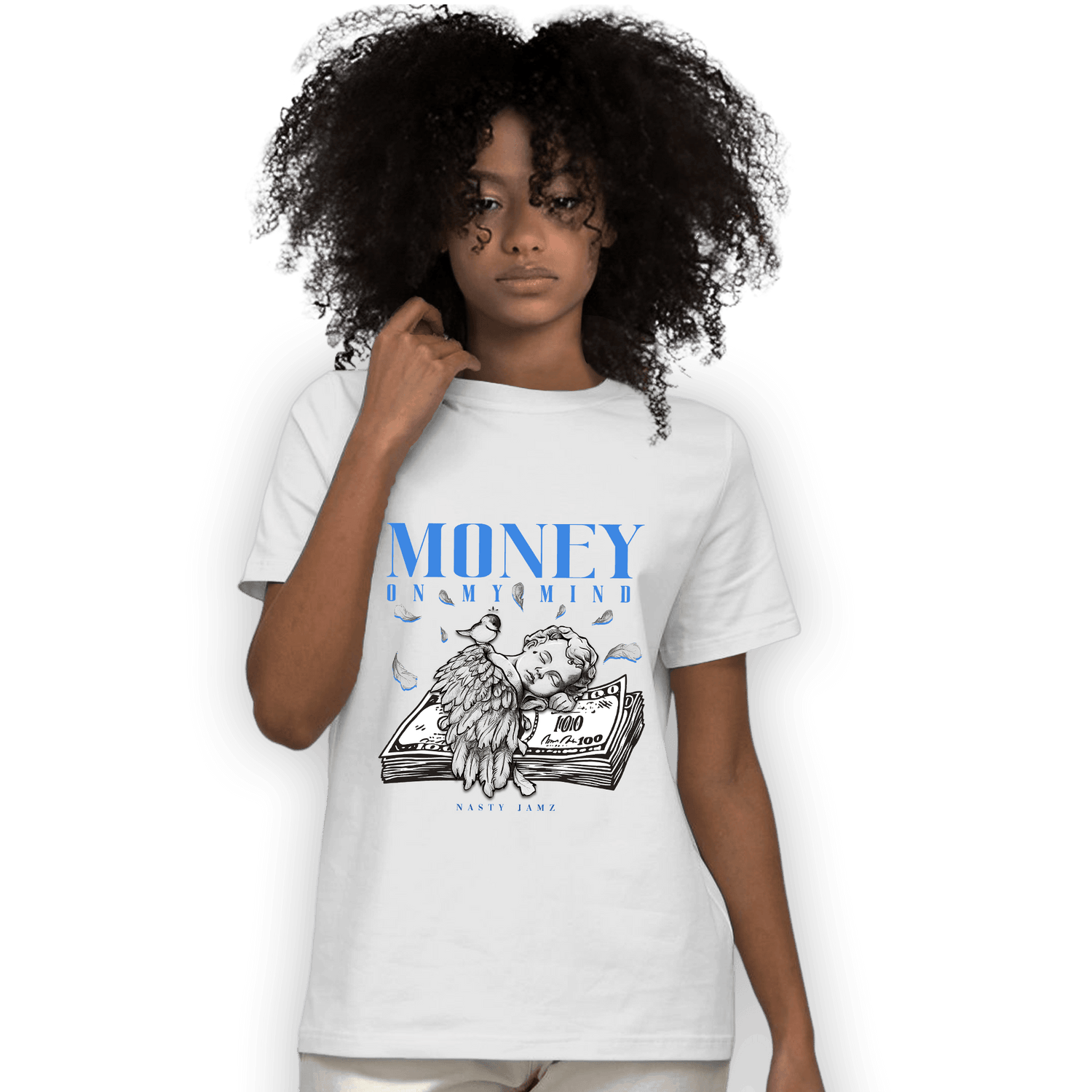 University Blue Toe 1s T Shirt Match Money On My Mind Angel - NastyJamz