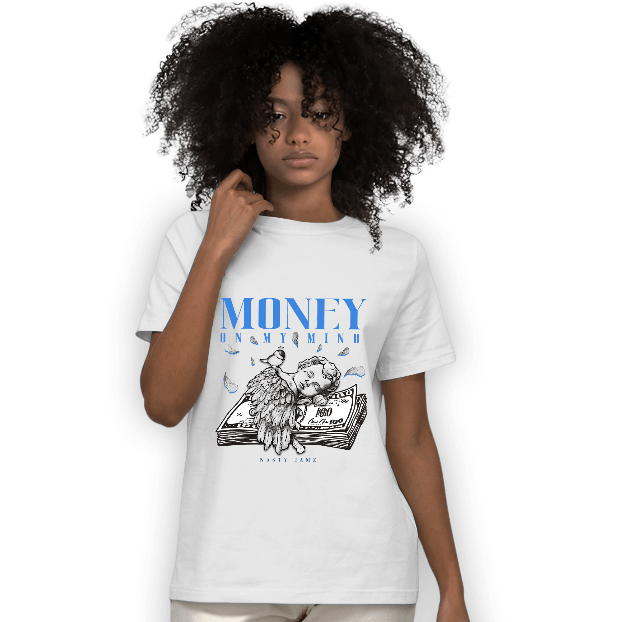 University Blue Toe 1s T Shirt Match Money On My Mind Angel - NastyJamz