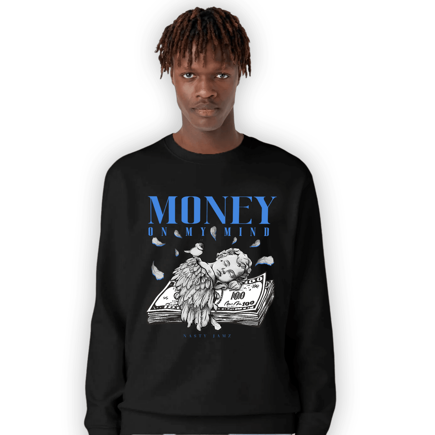University Blue Toe 1s Sweatshirt Match Money On My Mind Angel - NastyJamz