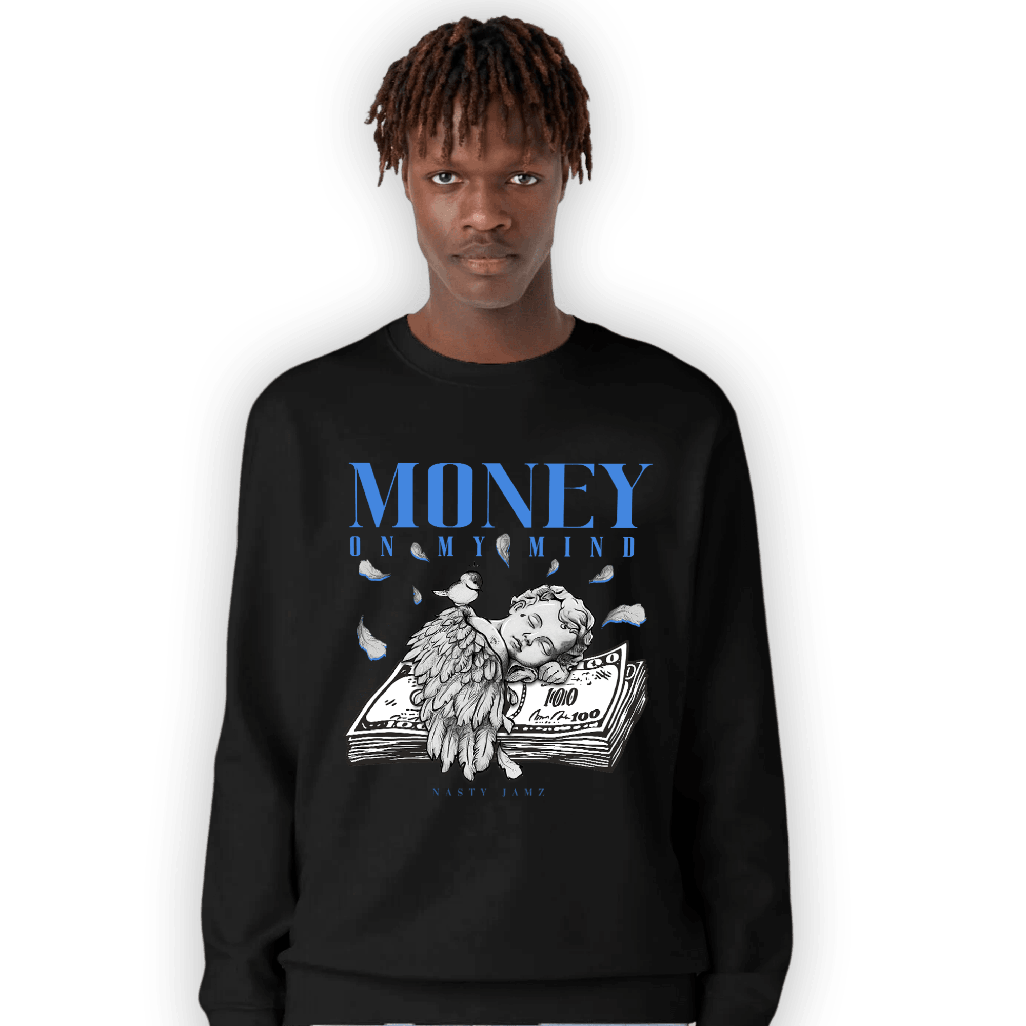 University Blue Toe 1s Sweatshirt Match Money On My Mind Angel - NastyJamz