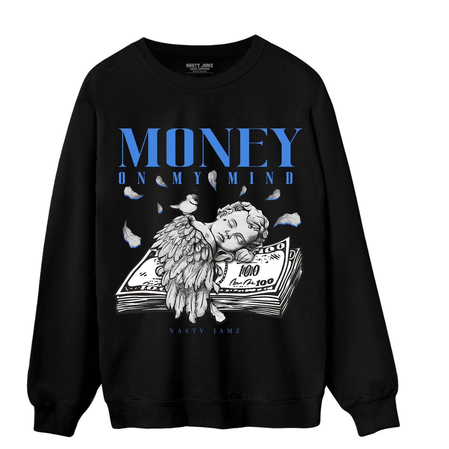 University Blue Toe 1s Sweatshirt Match Money On My Mind Angel - NastyJamz