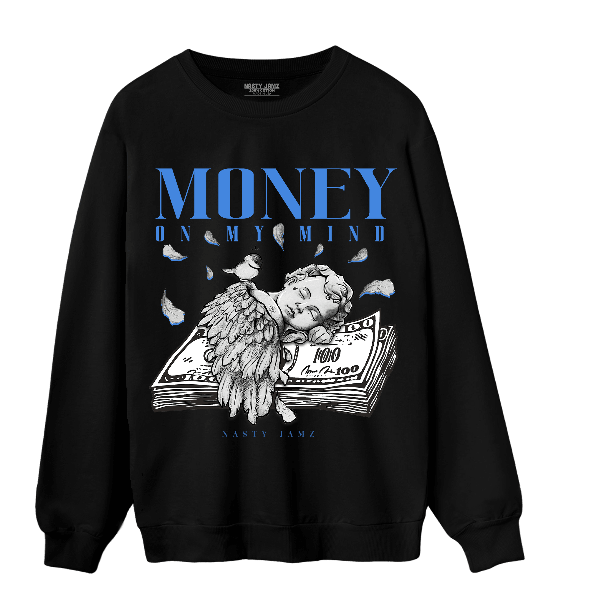 University Blue Toe 1s Sweatshirt Match Money On My Mind Angel - NastyJamz