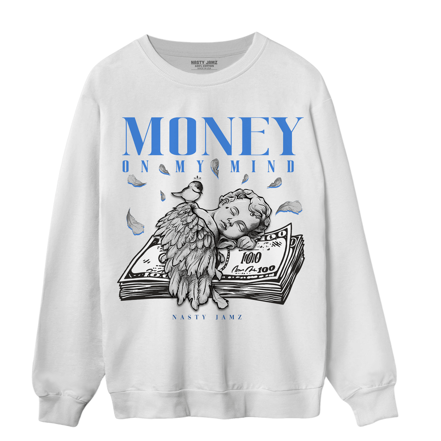 University Blue Toe 1s Sweatshirt Match Money On My Mind Angel - NastyJamz
