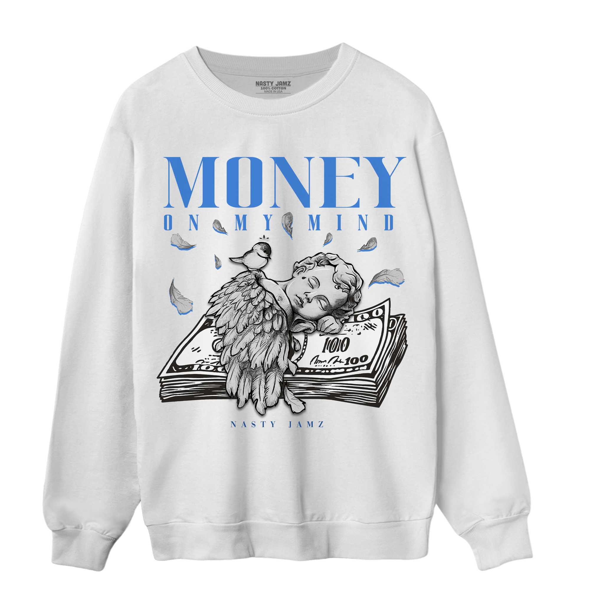 University Blue Toe 1s Sweatshirt Match Money On My Mind Angel - NastyJamz