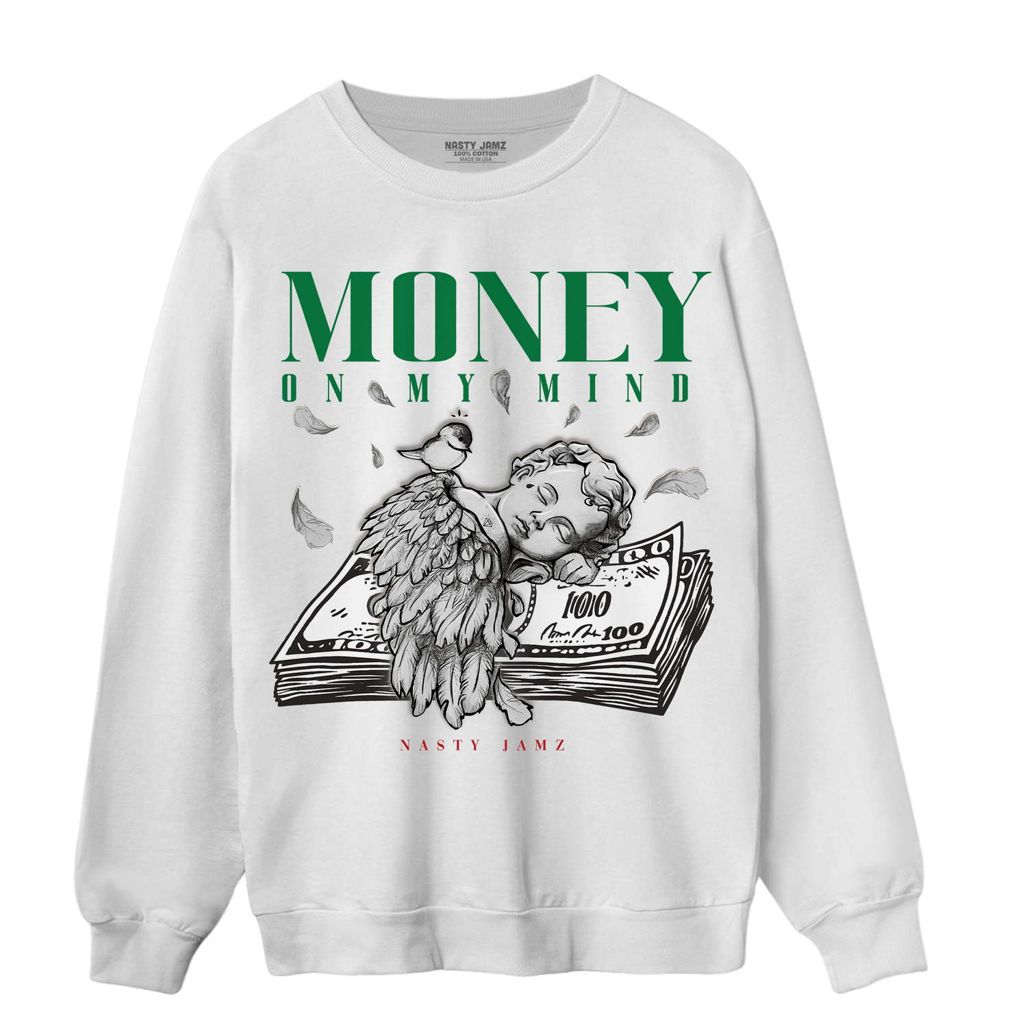 Lucky Green 3s Sweatshirt Match Money On My Mind Angel - NastyJamz