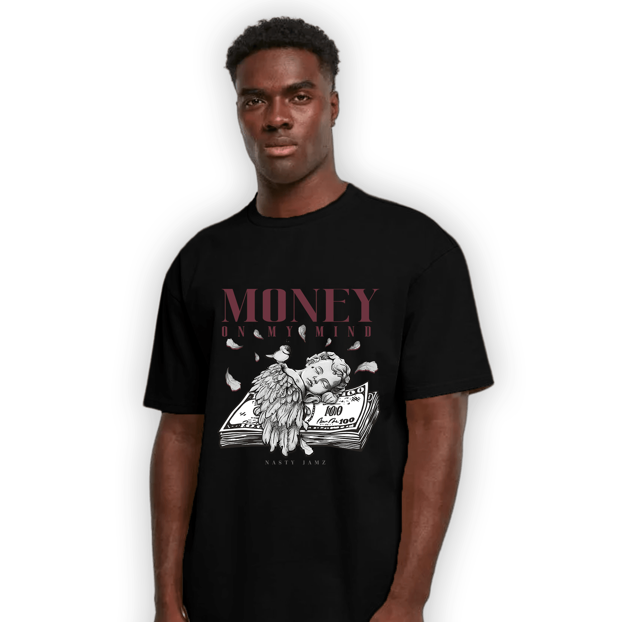 Burgundy 5s T Shirt Match Money On My Mind Angel - NastyJamz