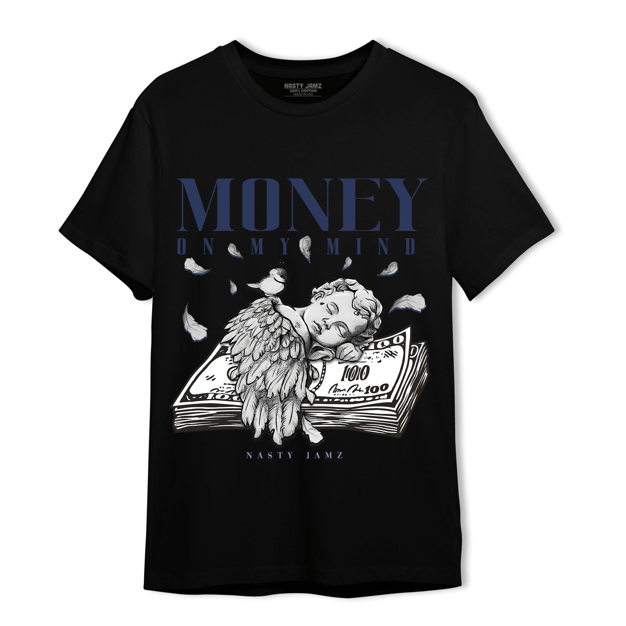 Midnight Navy 5s T Shirt Match Money On My Mind Angel - NastyJamz