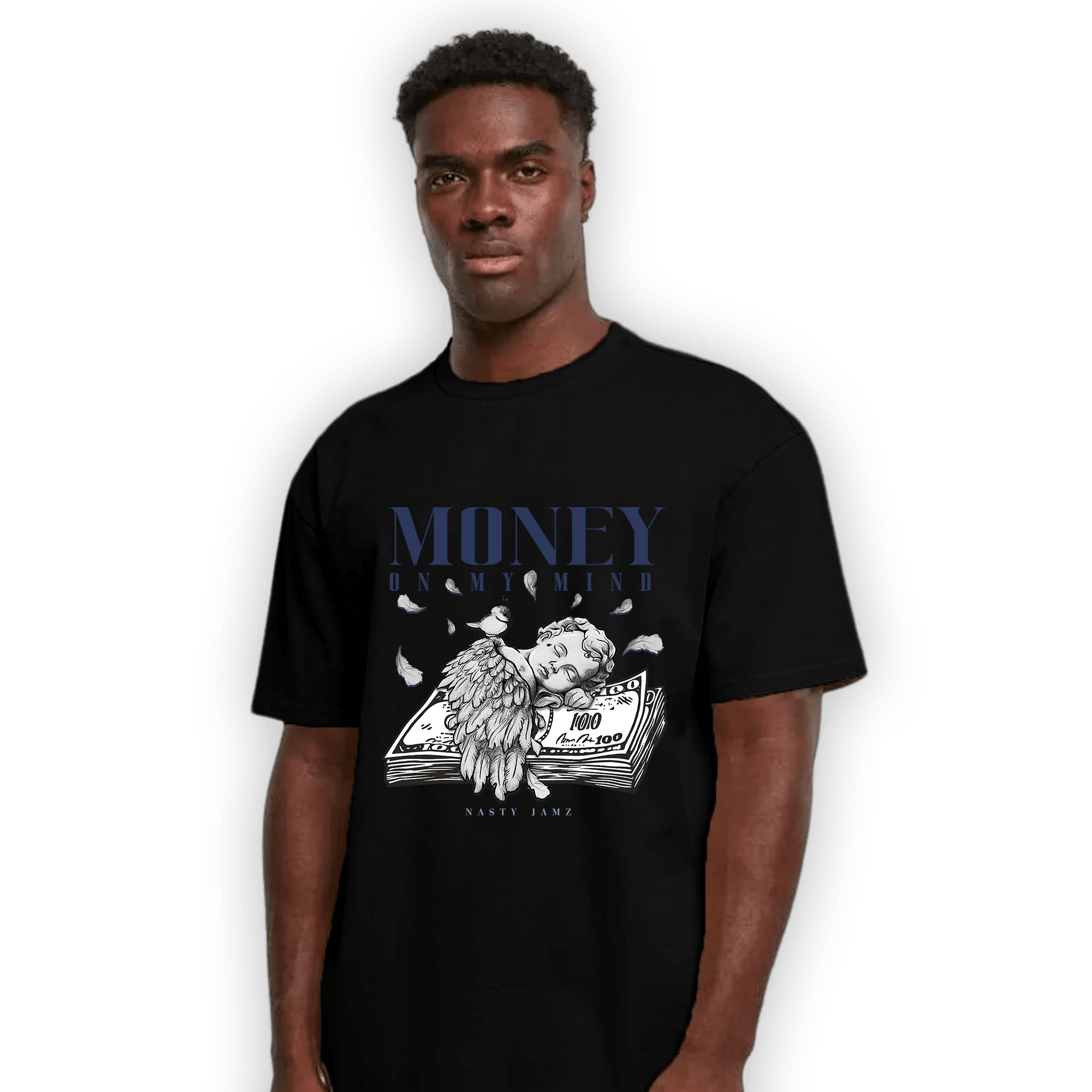 Midnight Navy 5s T Shirt Match Money On My Mind Angel - NastyJamz