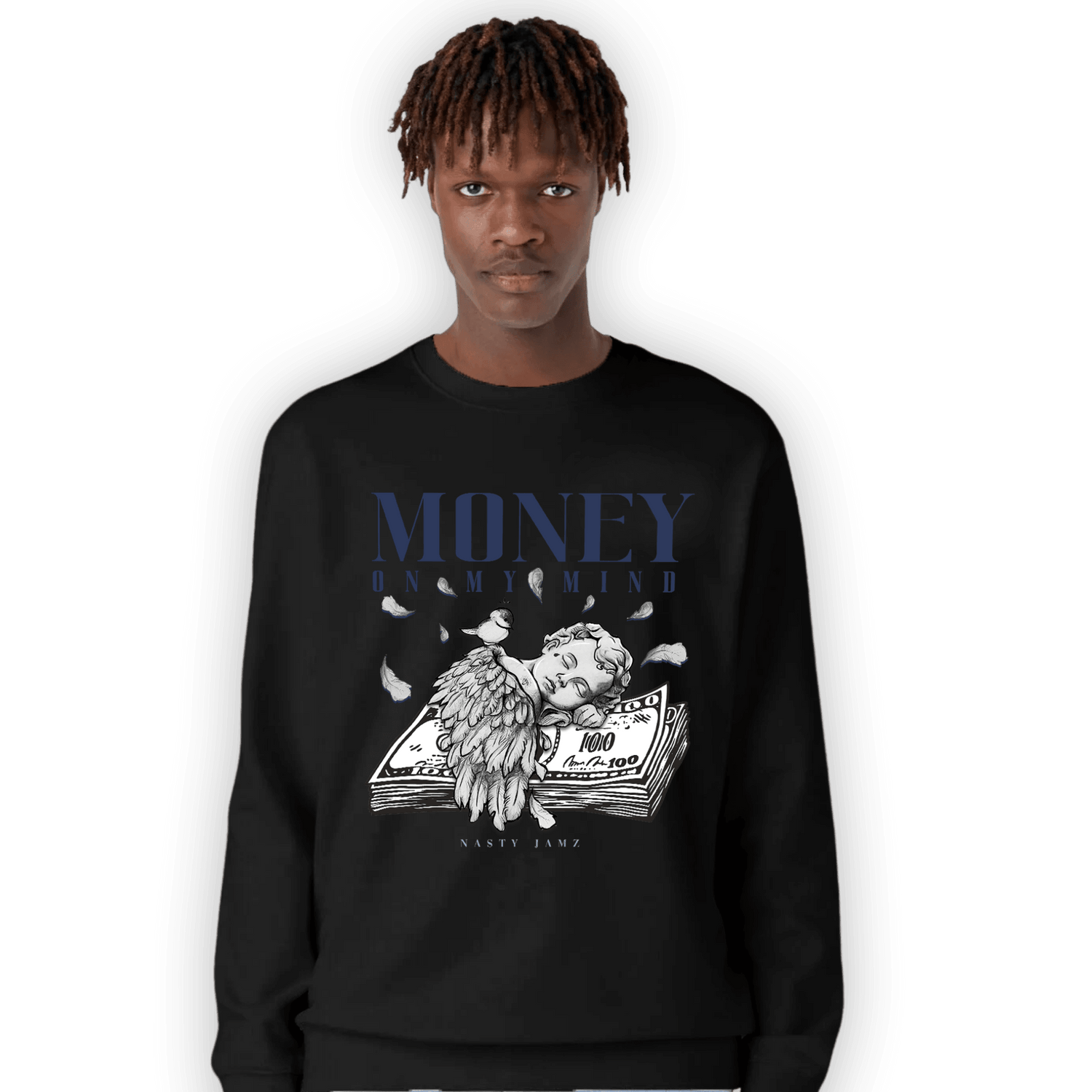 Midnight Navy 5s Sweatshirt Match Money On My Mind Angel - NastyJamz