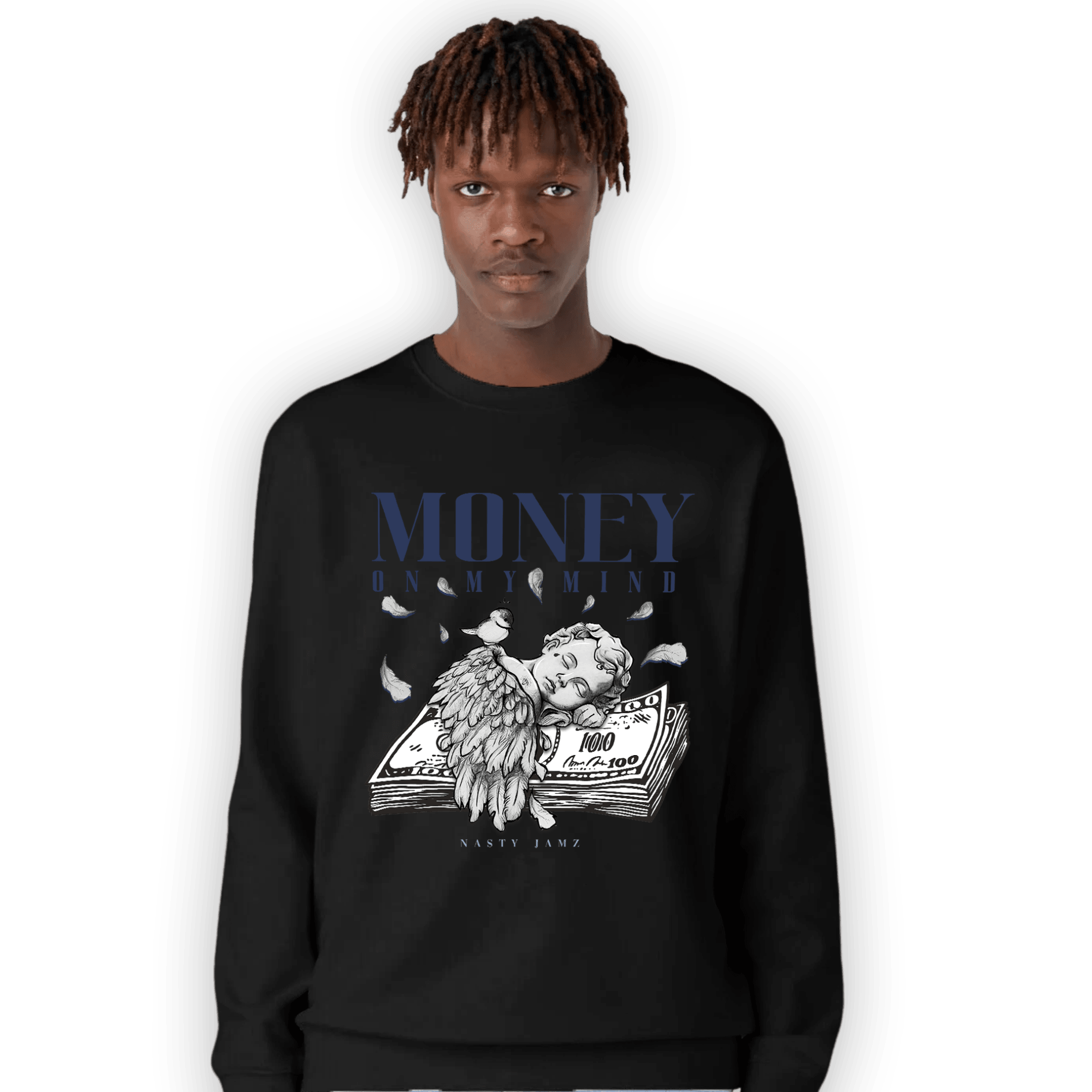 Midnight Navy 5s Sweatshirt Match Money On My Mind Angel - NastyJamz