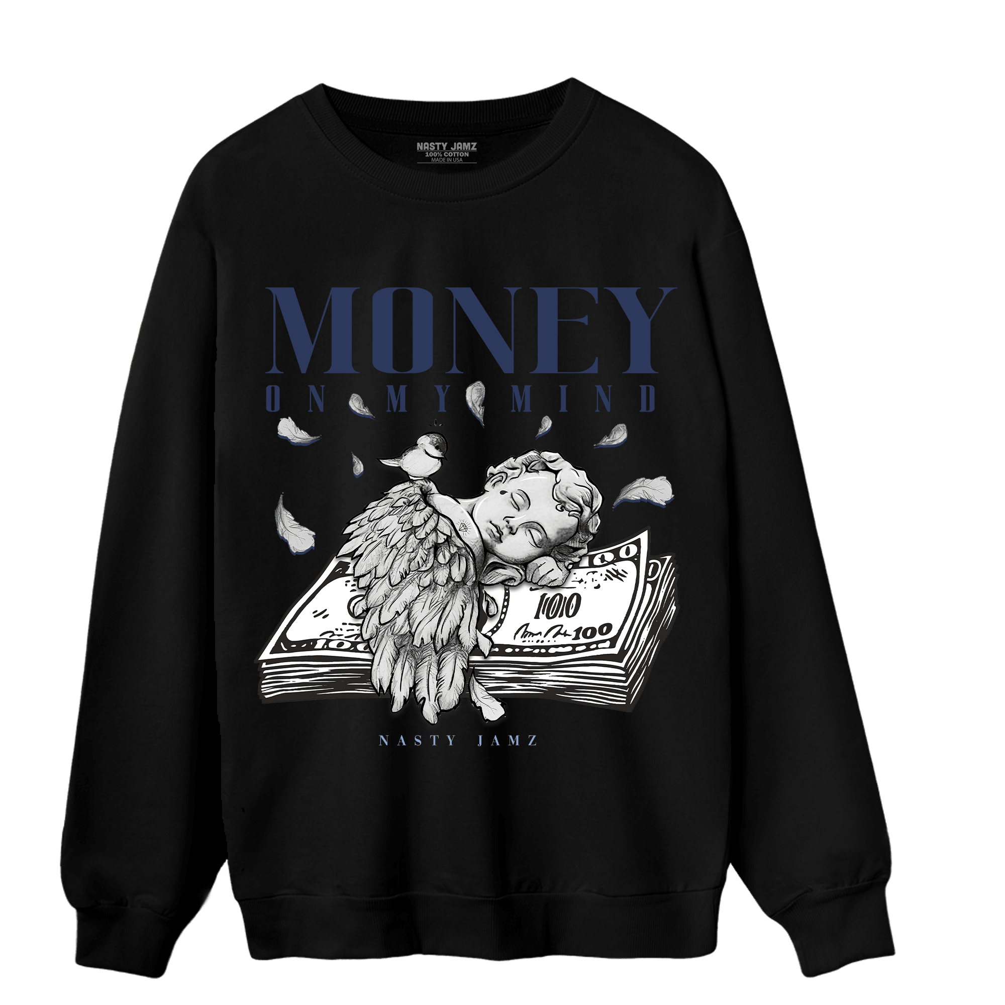 Midnight Navy 5s Sweatshirt Match Money On My Mind Angel - NastyJamz