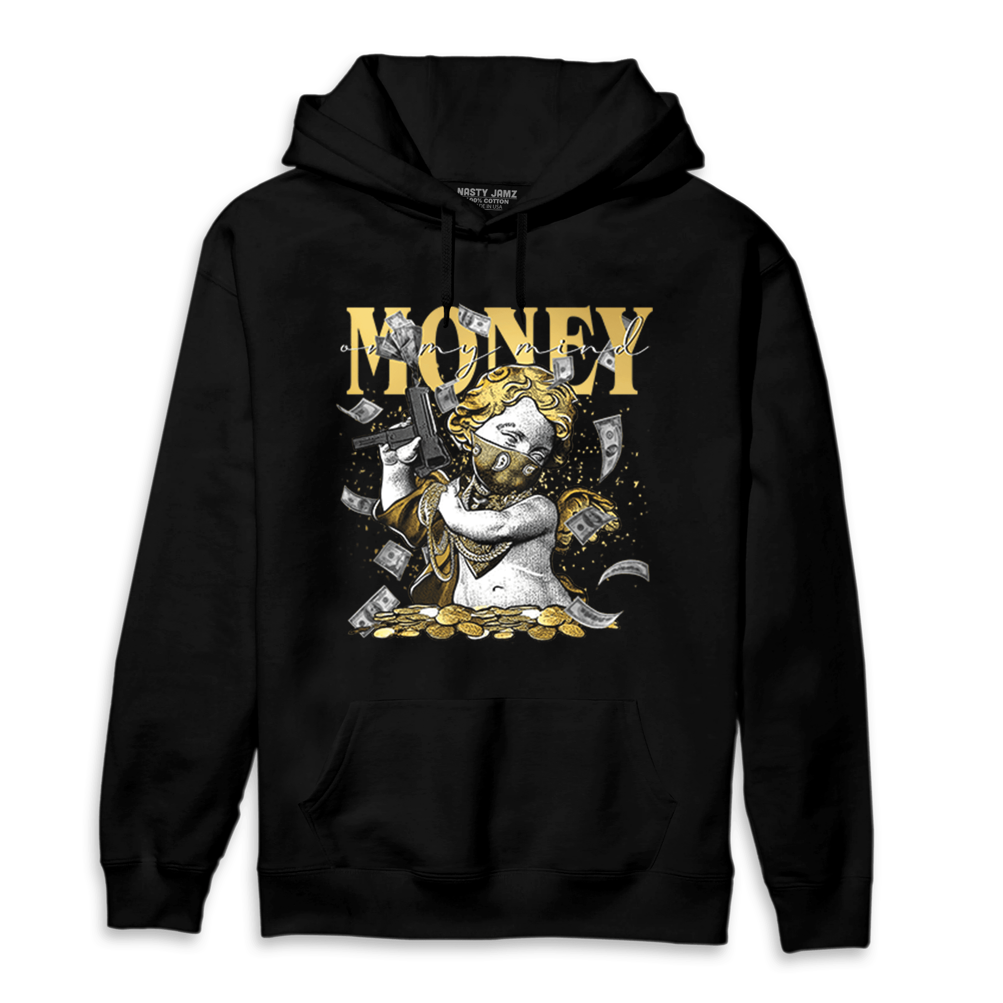 Mid SE Black Gold 1s Hoodie Match Money On My Mine Gang - NastyJamz
