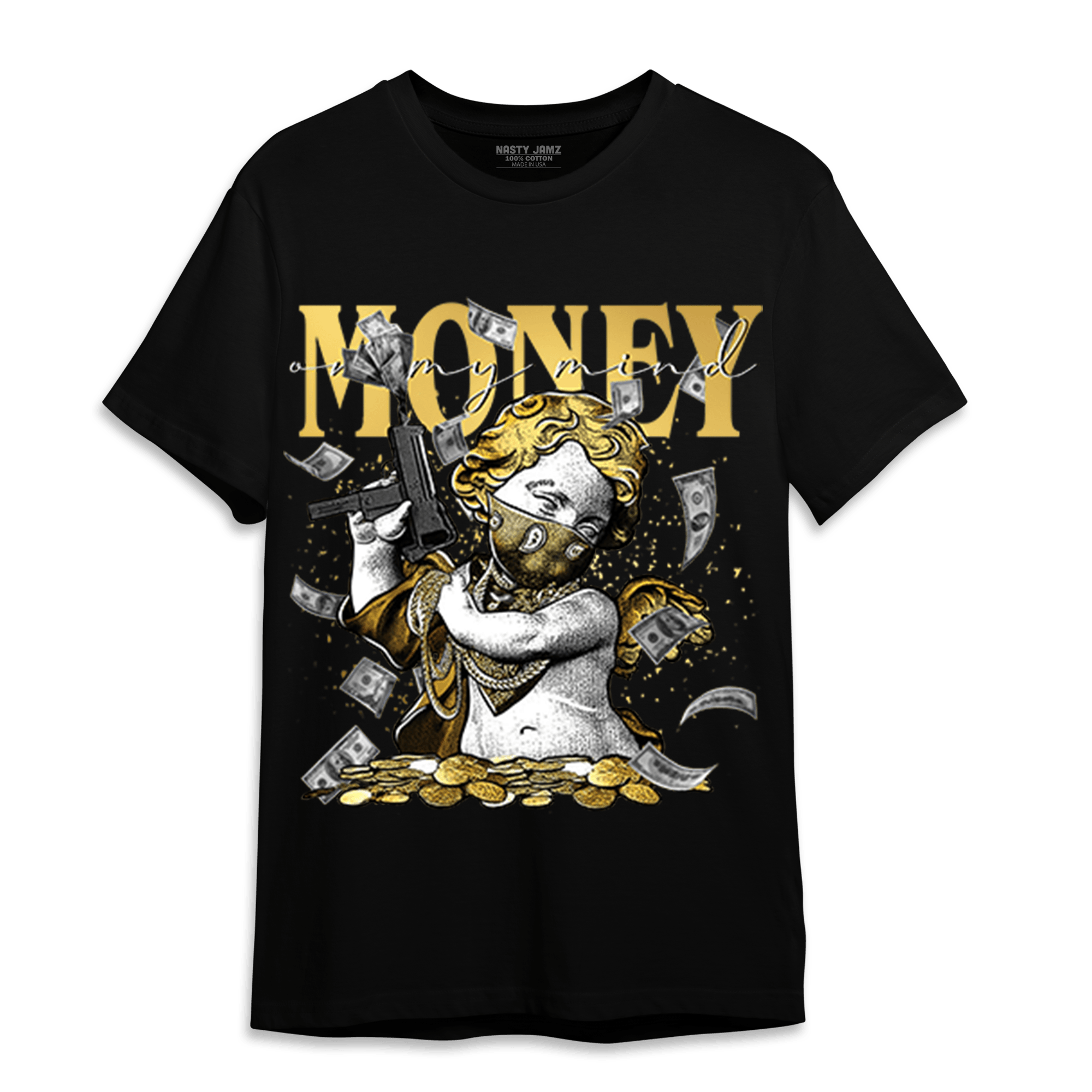 Mid SE Black Gold 1s T Shirt Match Money On My Mine Gang - NastyJamz