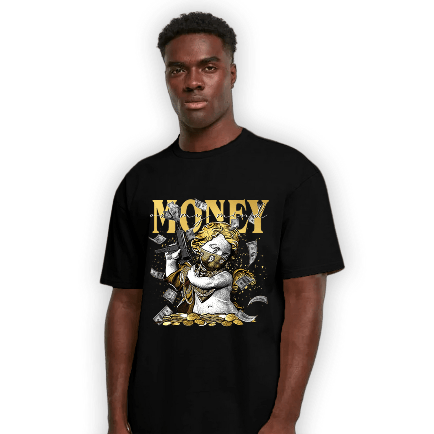 Mid SE Black Gold 1s T Shirt Match Money On My Mine Gang - NastyJamz
