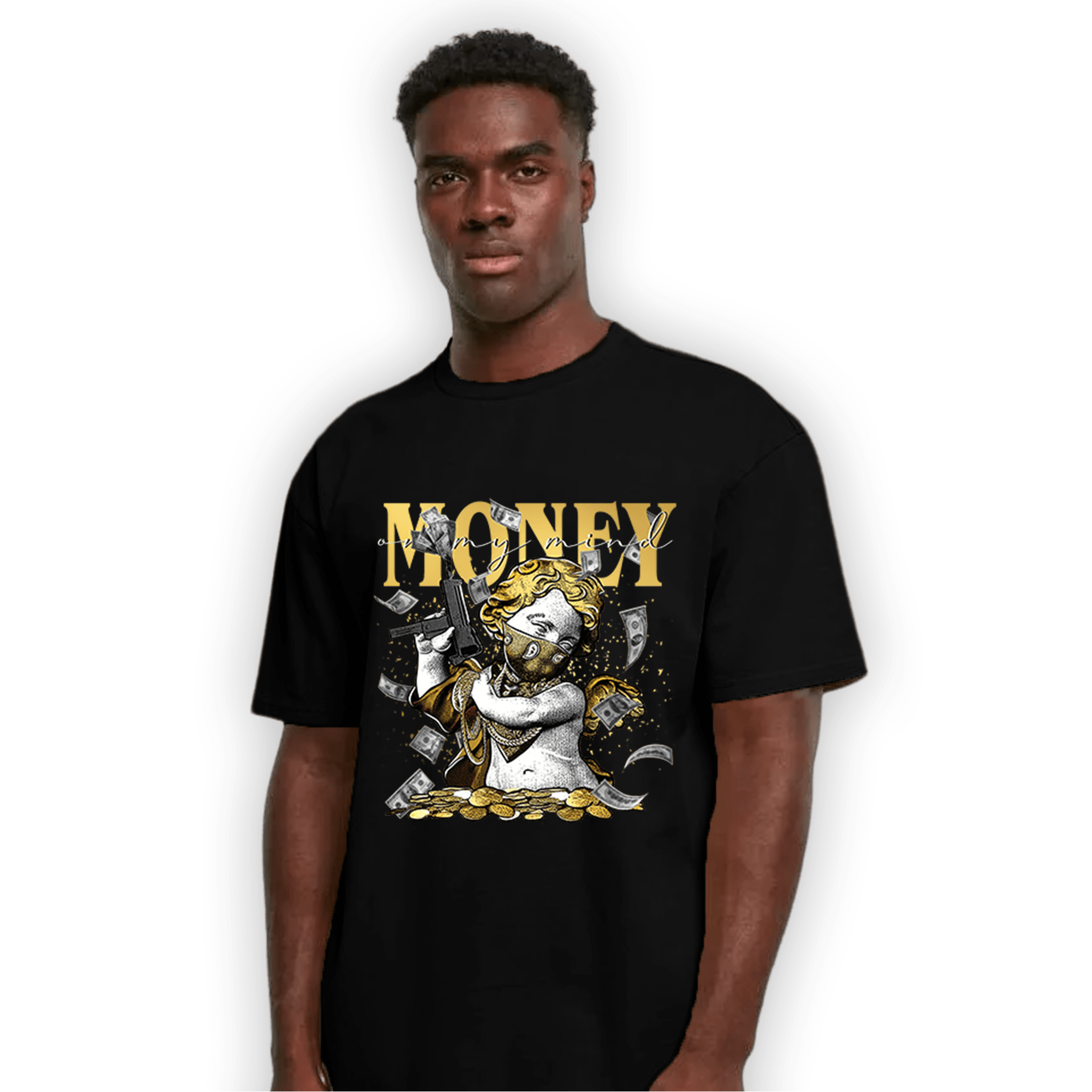 Mid SE Black Gold 1s T Shirt Match Money On My Mine Gang - NastyJamz