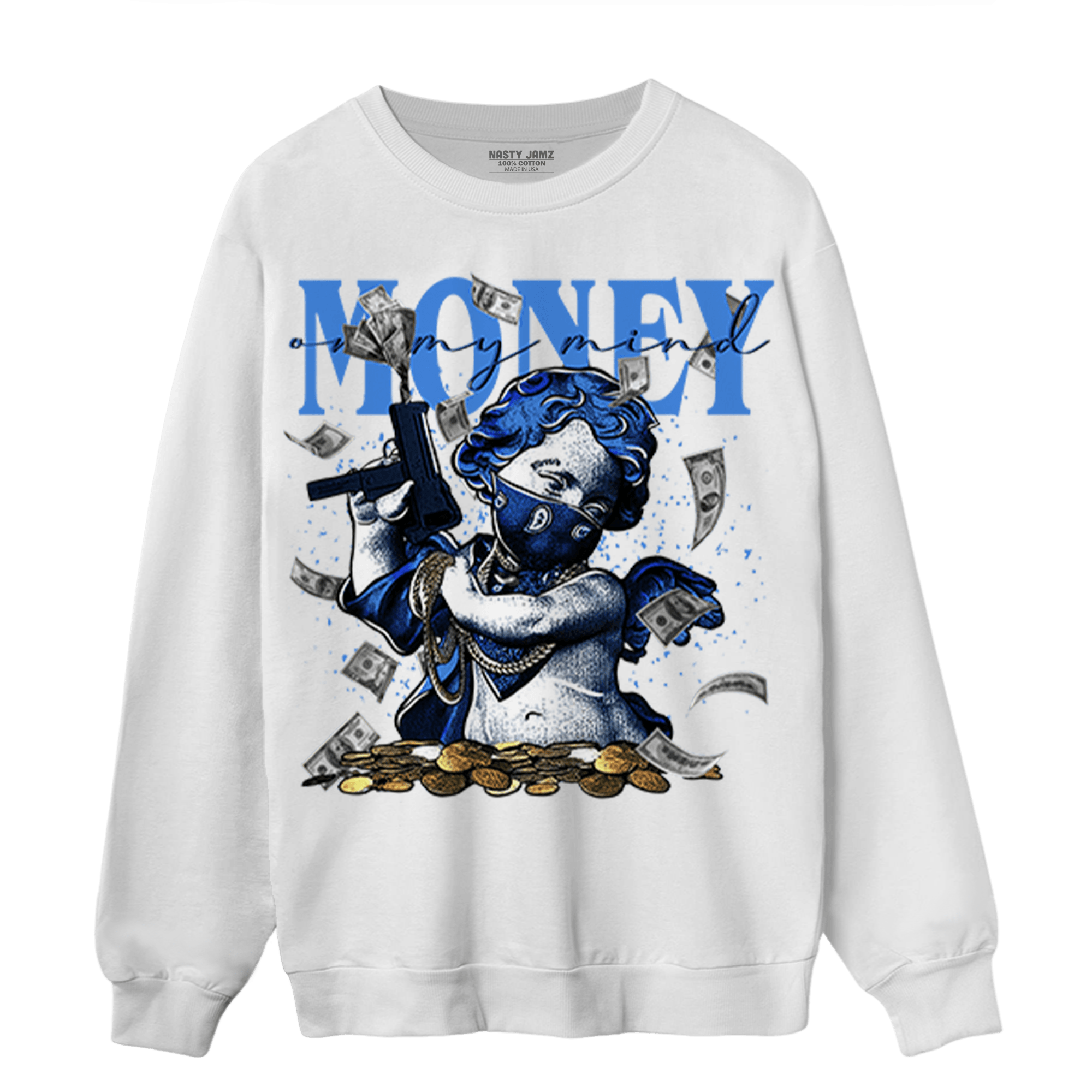 University Blue Toe 1s Sweatshirt Match Money On My Mine Gang - NastyJamz