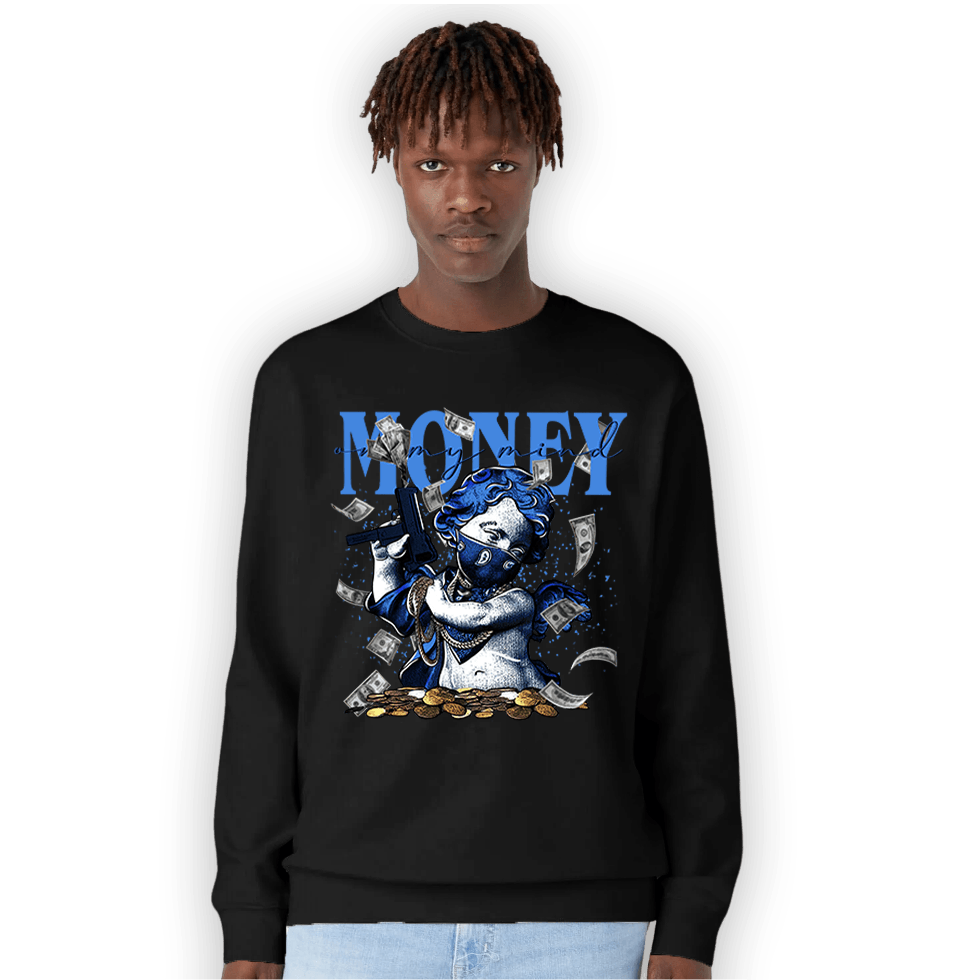 University Blue Toe 1s Sweatshirt Match Money On My Mine Gang - NastyJamz