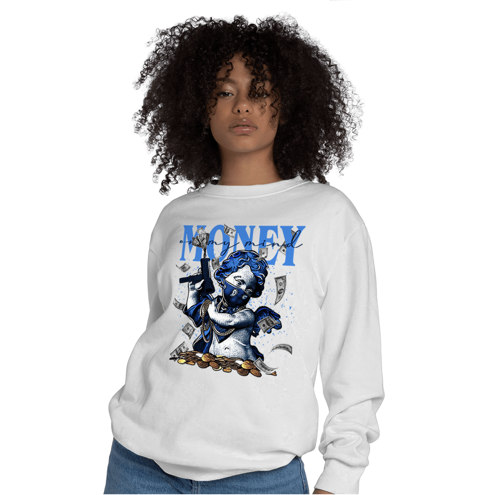 University Blue Toe 1s Sweatshirt Match Money On My Mine Gang - NastyJamz