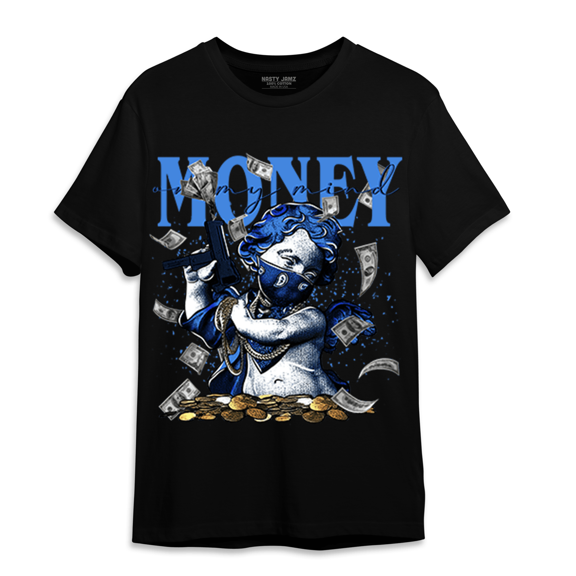 University Blue Toe 1s T Shirt Match Money On My Mine Gang - NastyJamz