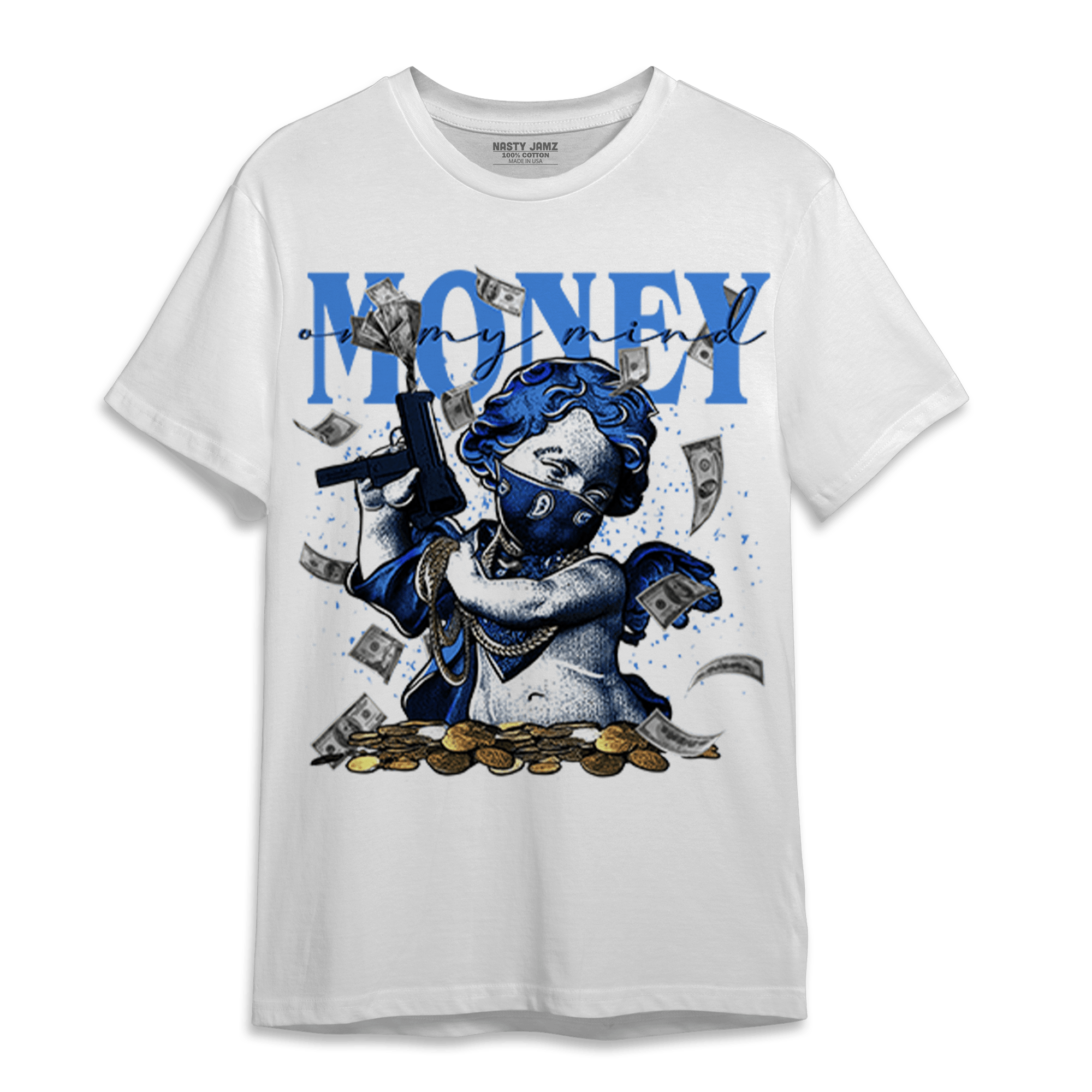 University Blue Toe 1s T Shirt Match Money On My Mine Gang - NastyJamz