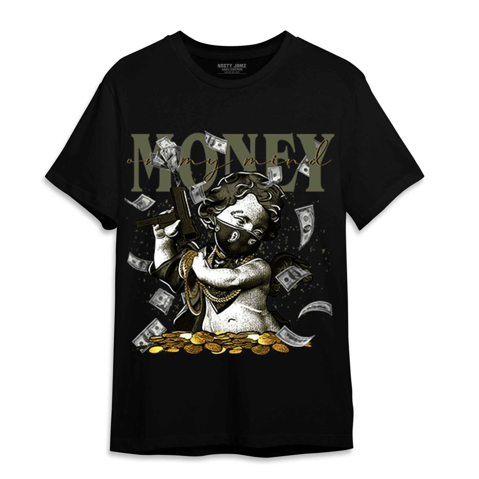 SE Craft Medium Olive 4s T Shirt Match Money On My Mine Gang - NastyJamz