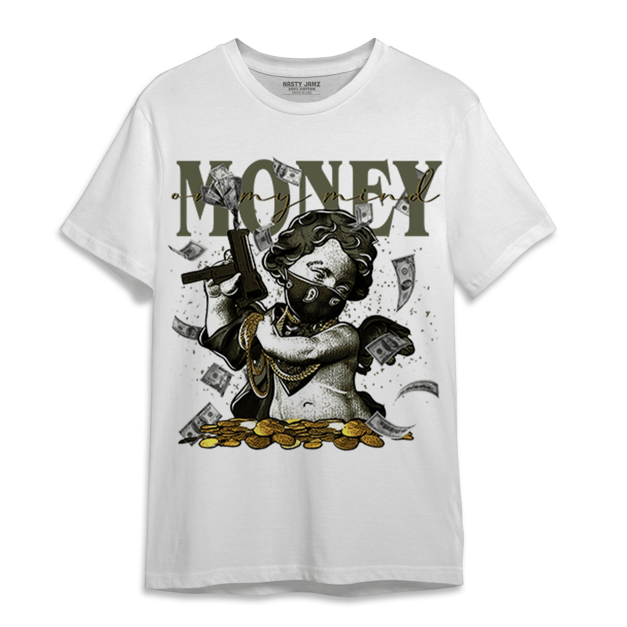 SE Craft Medium Olive 4s T Shirt Match Money On My Mine Gang - NastyJamz