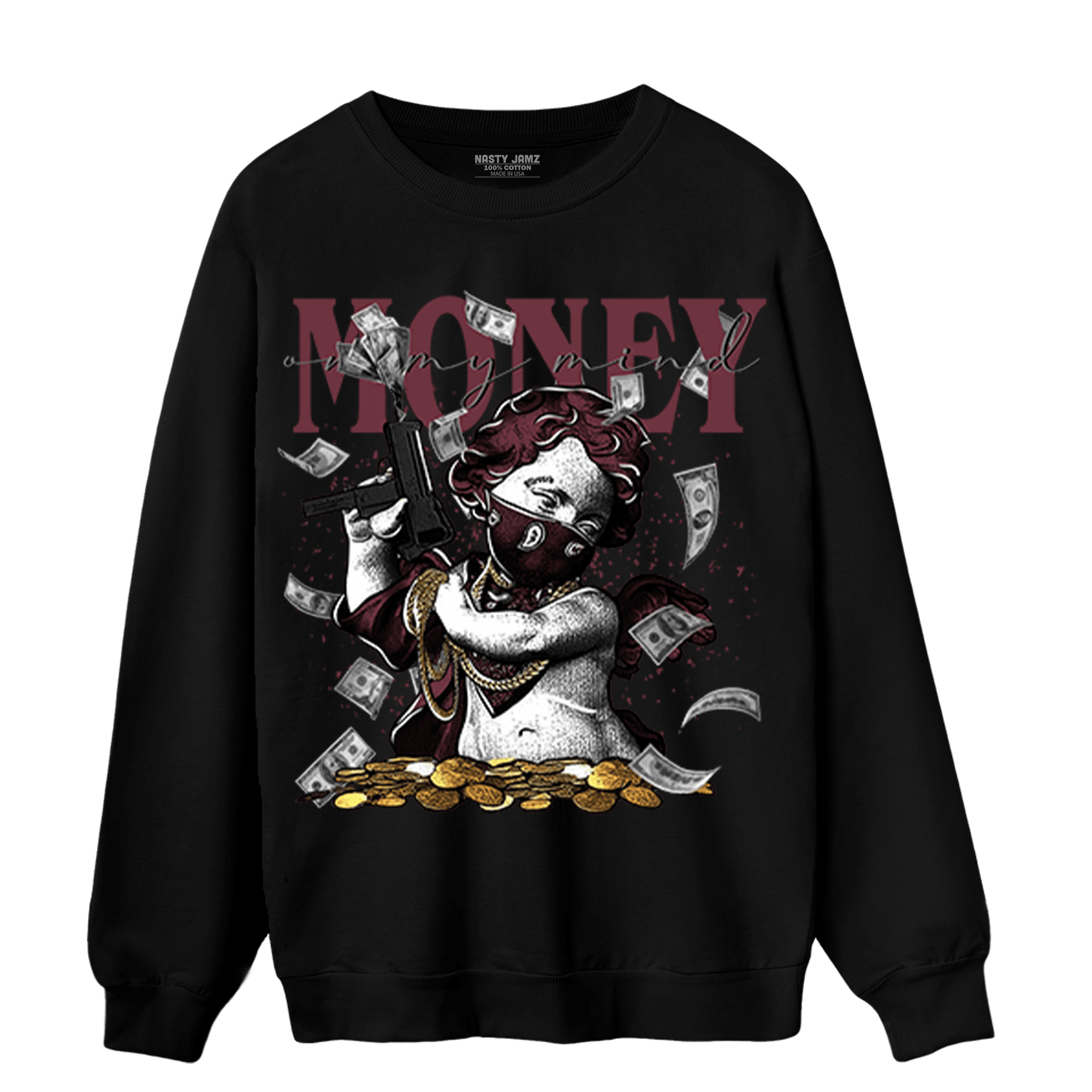 Burgundy 5s Sweatshirt Match Money On My Mine Gang - NastyJamz