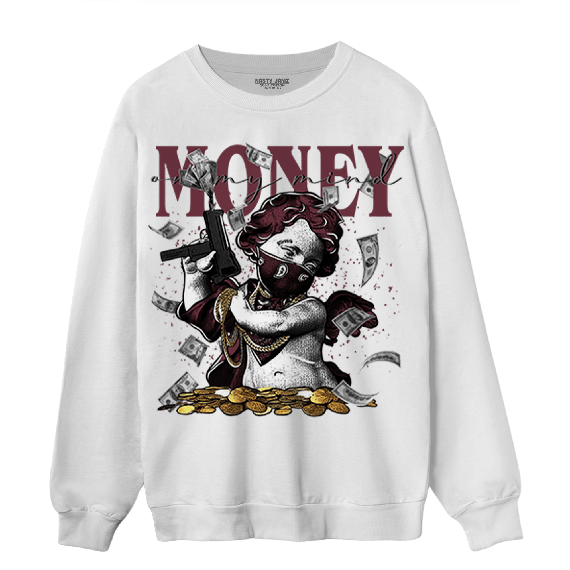 Burgundy 5s Sweatshirt Match Money On My Mine Gang - NastyJamz