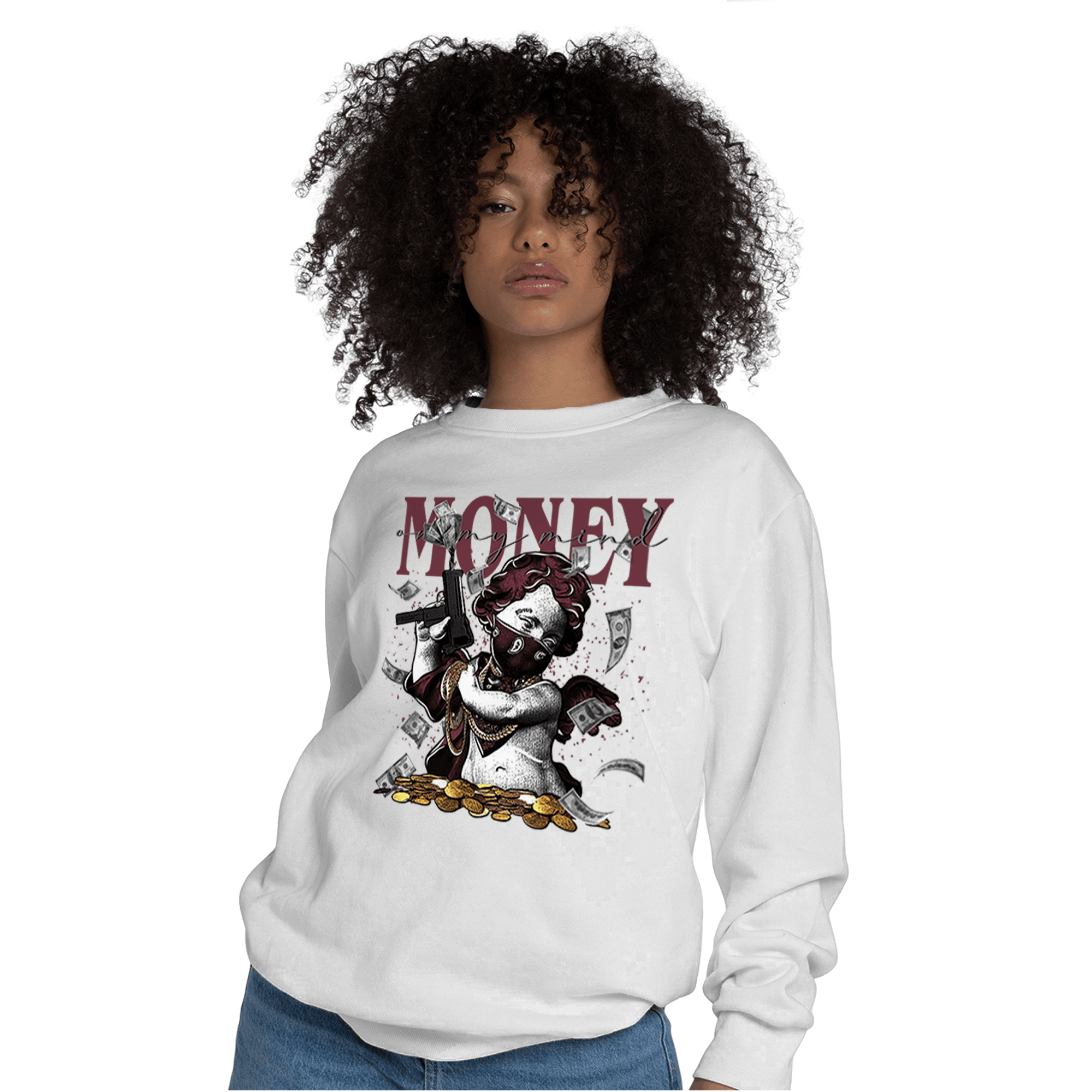 Burgundy 5s Sweatshirt Match Money On My Mine Gang - NastyJamz