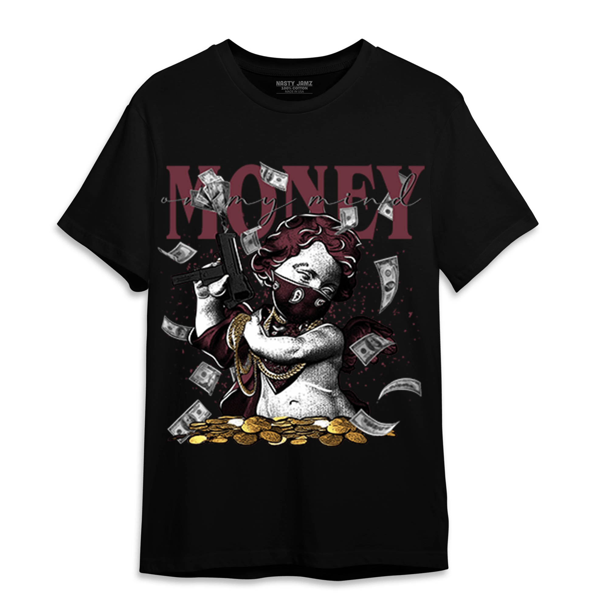 Burgundy 5s T Shirt Match Money On My Mine Gang - NastyJamz