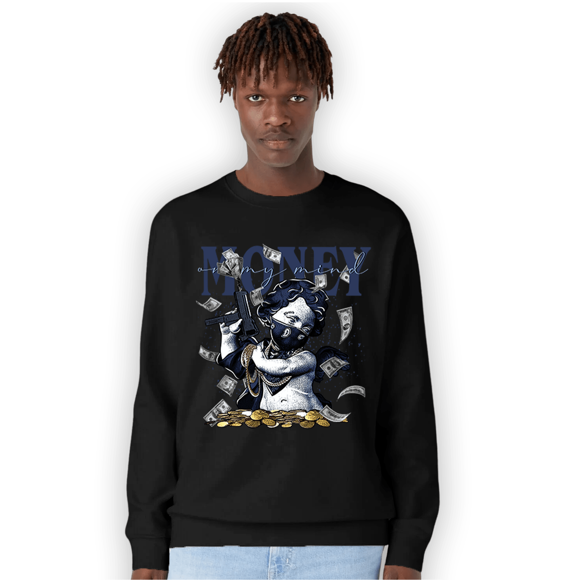 Midnight Navy 5s Sweatshirt Match Money On My Mine Gang - NastyJamz