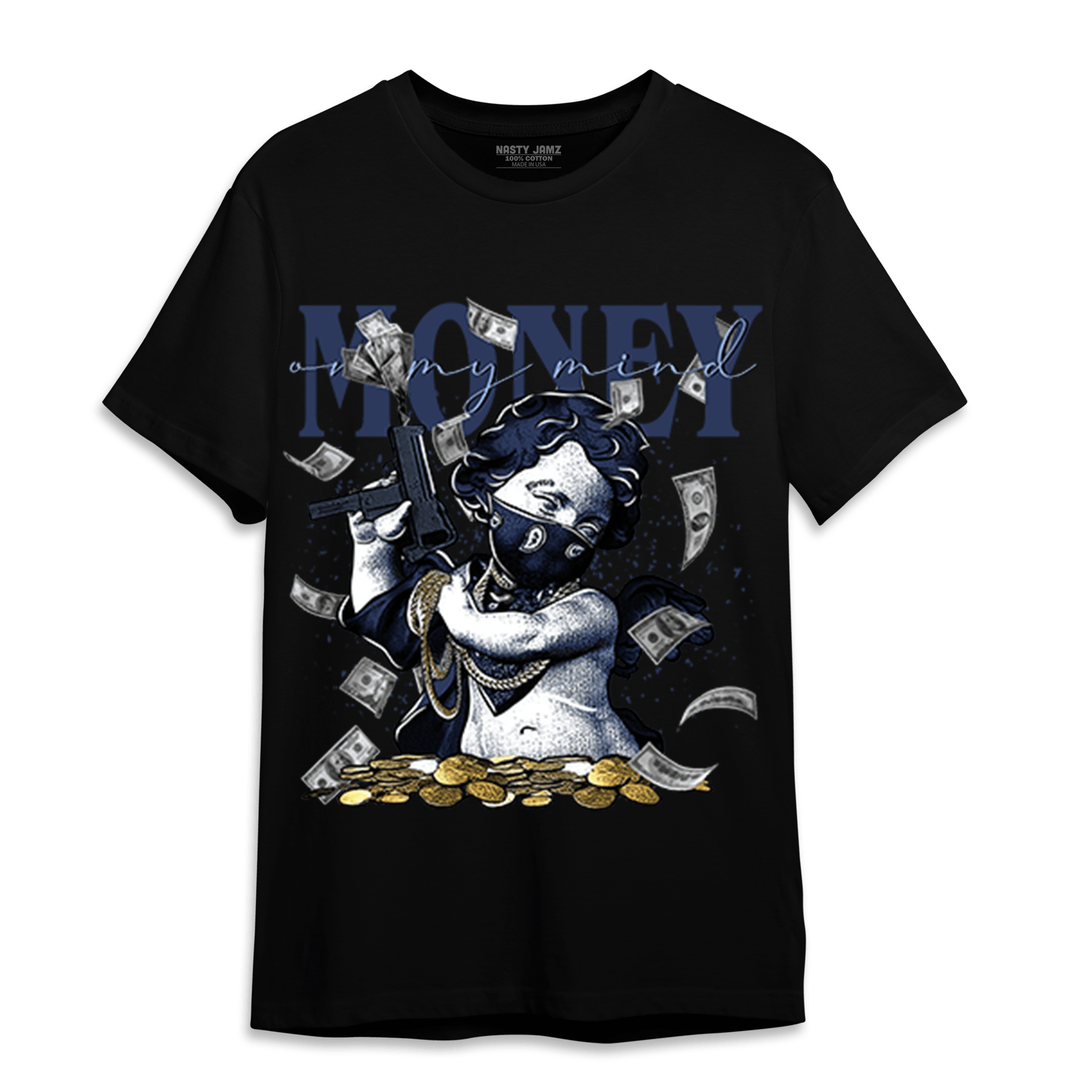 Midnight Navy 5s T Shirt Match Money On My Mine Gang - NastyJamz