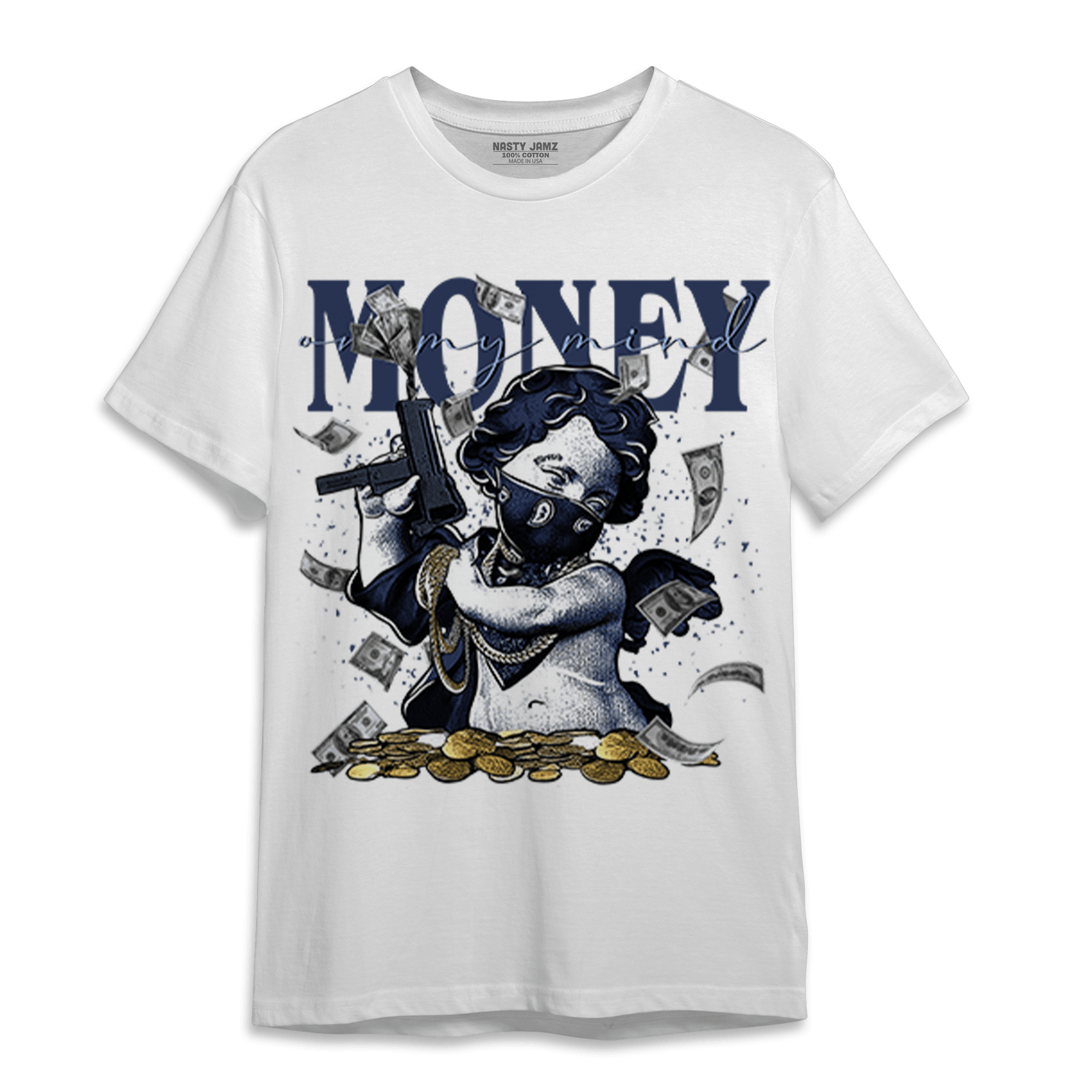 Midnight Navy 5s T Shirt Match Money On My Mine Gang - NastyJamz