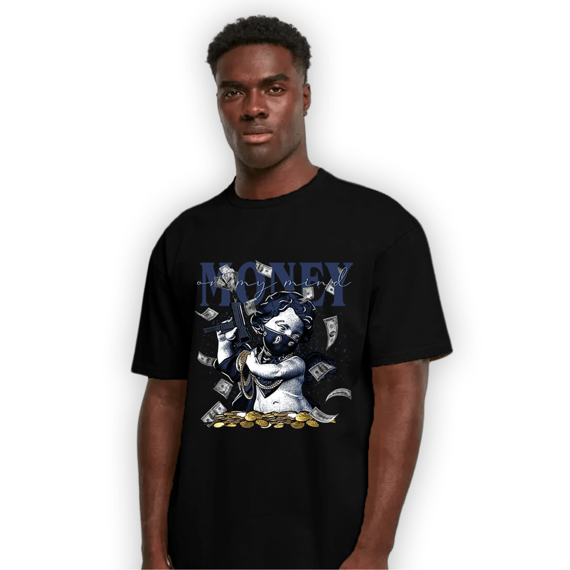 Midnight Navy 5s T Shirt Match Money On My Mine Gang - NastyJamz
