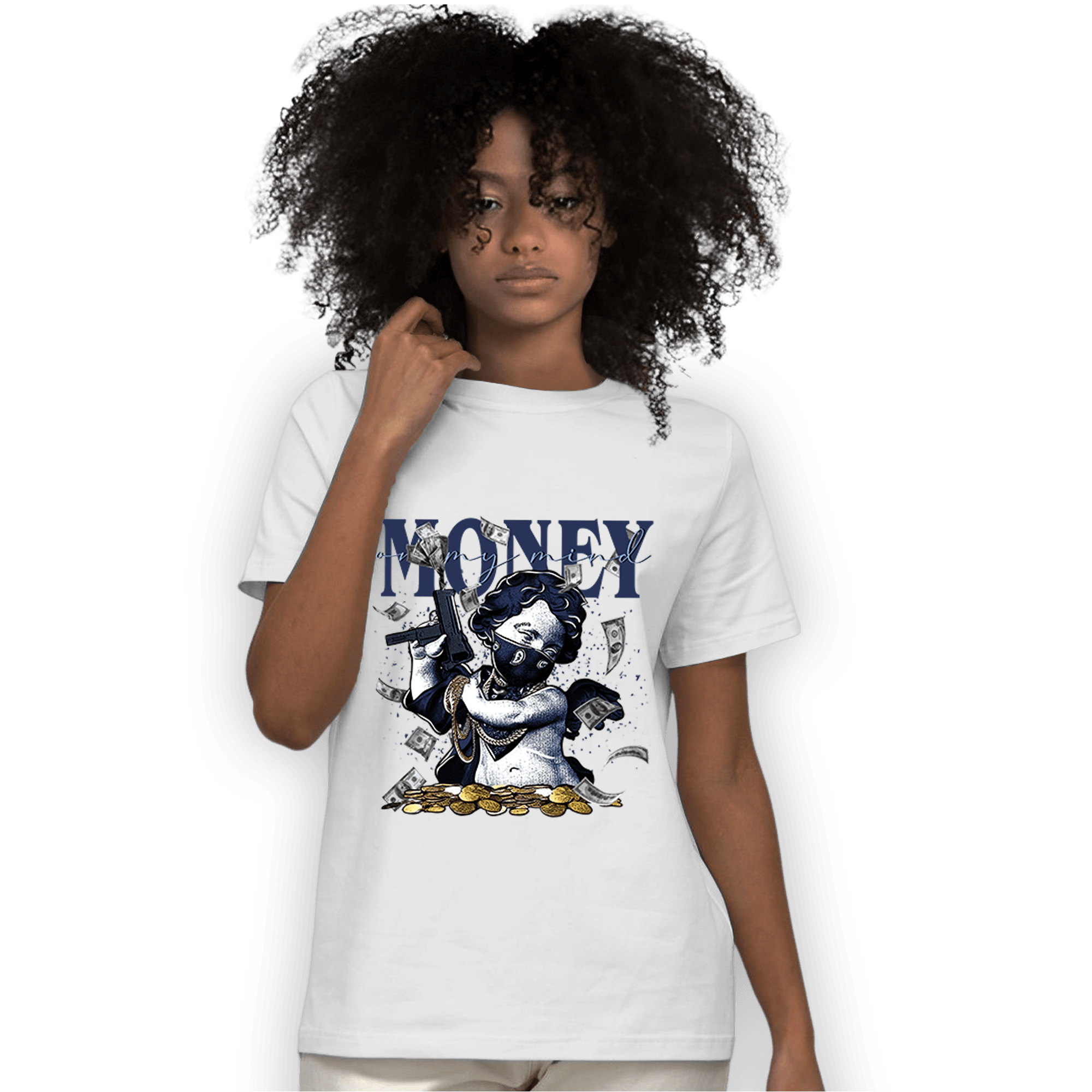 Midnight Navy 5s T Shirt Match Money On My Mine Gang - NastyJamz
