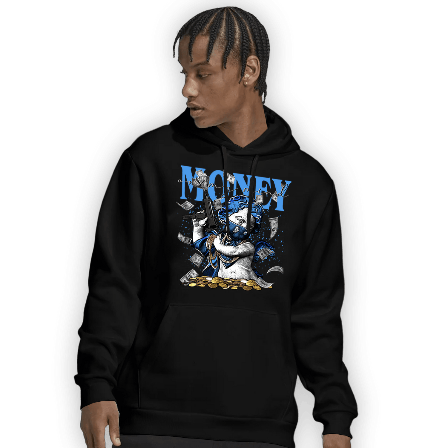 University Blue 5s Hoodie Match Money On My Mine Gang - NastyJamz