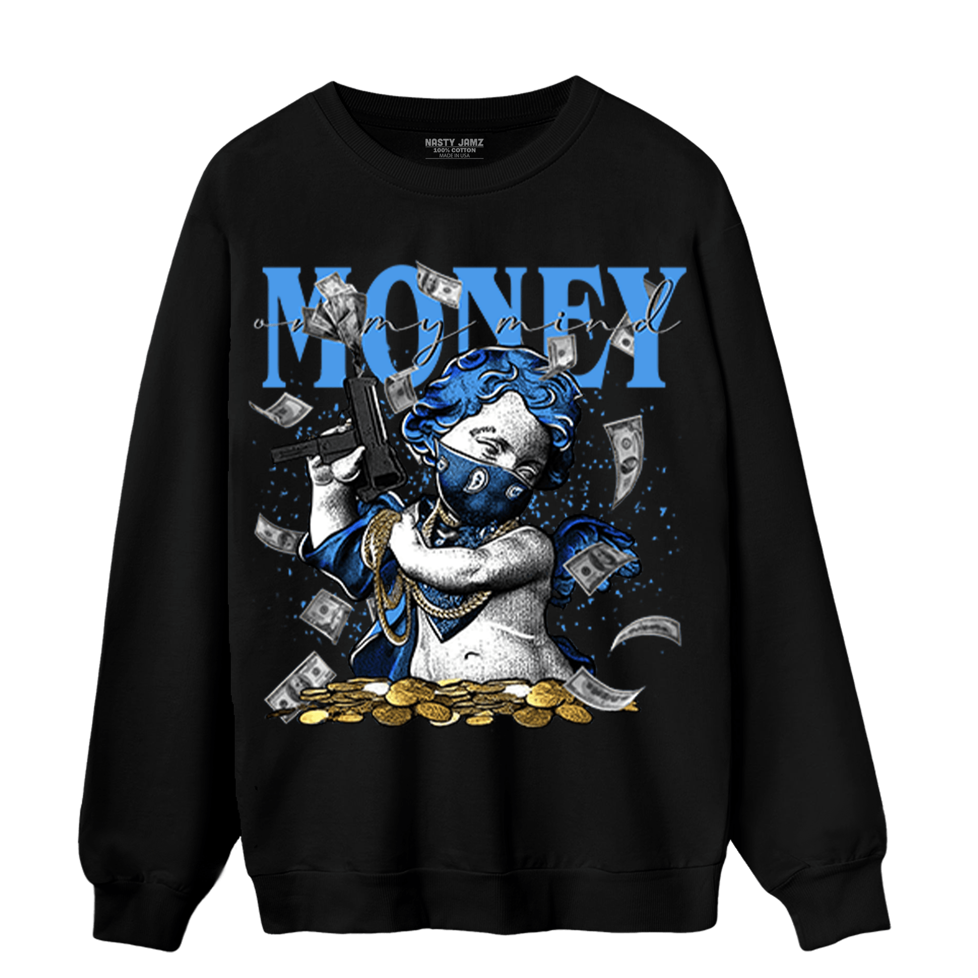 University Blue 5s Sweatshirt Match Money On My Mine Gang - NastyJamz