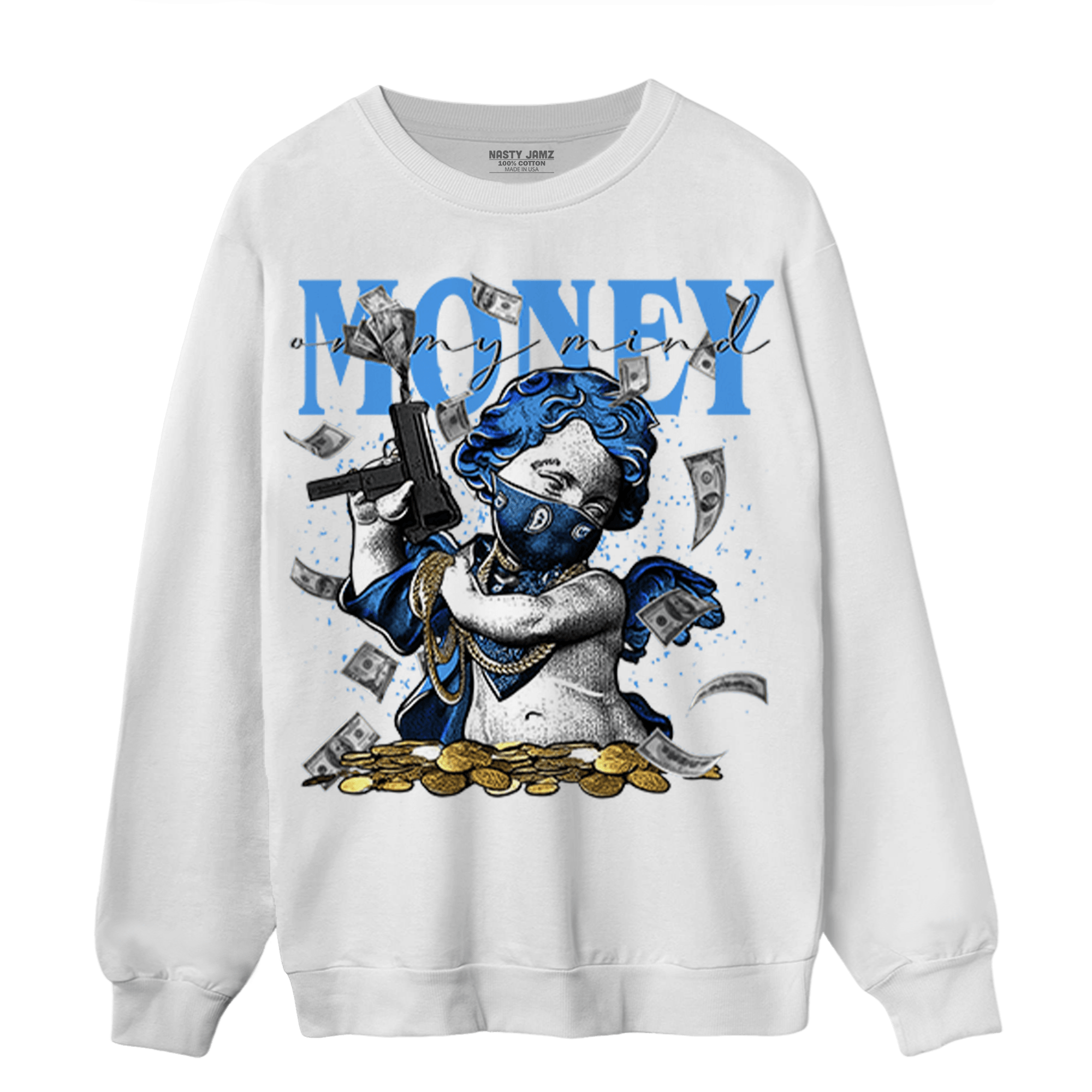 University Blue 5s Sweatshirt Match Money On My Mine Gang - NastyJamz