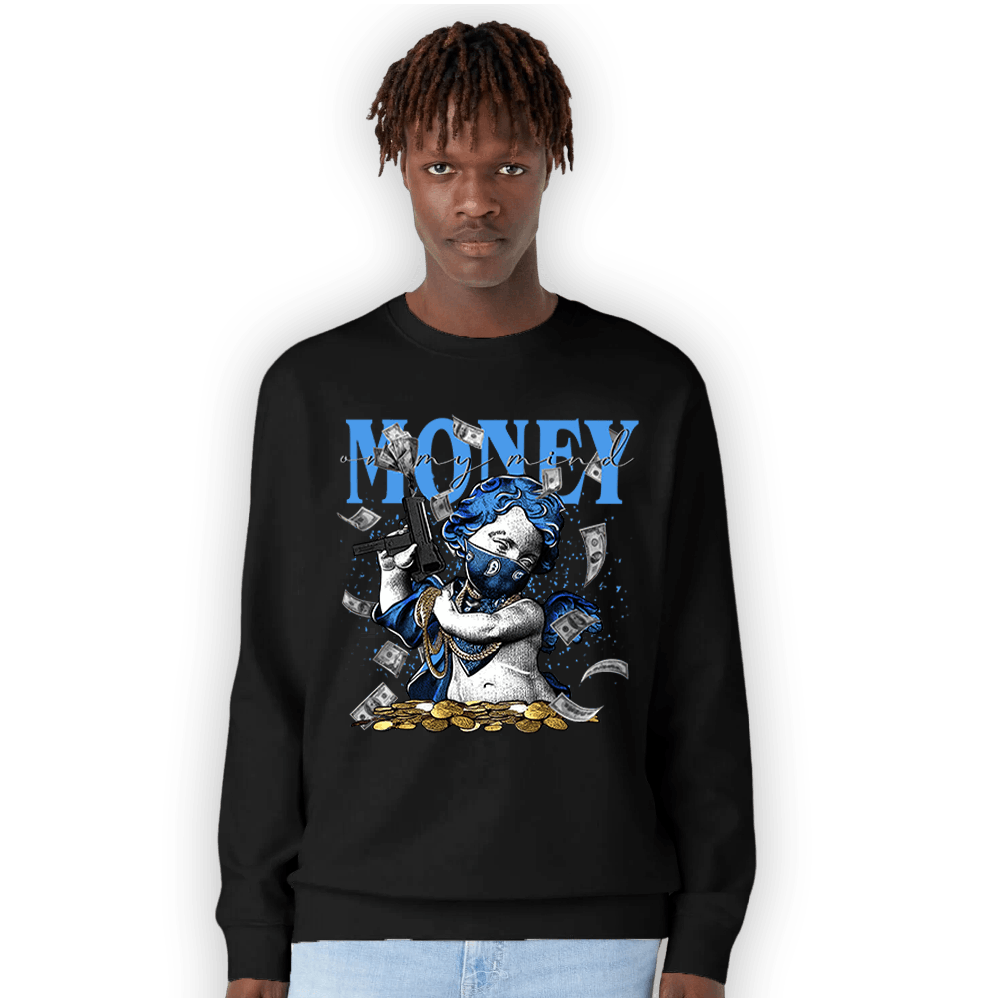 University Blue 5s Sweatshirt Match Money On My Mine Gang - NastyJamz