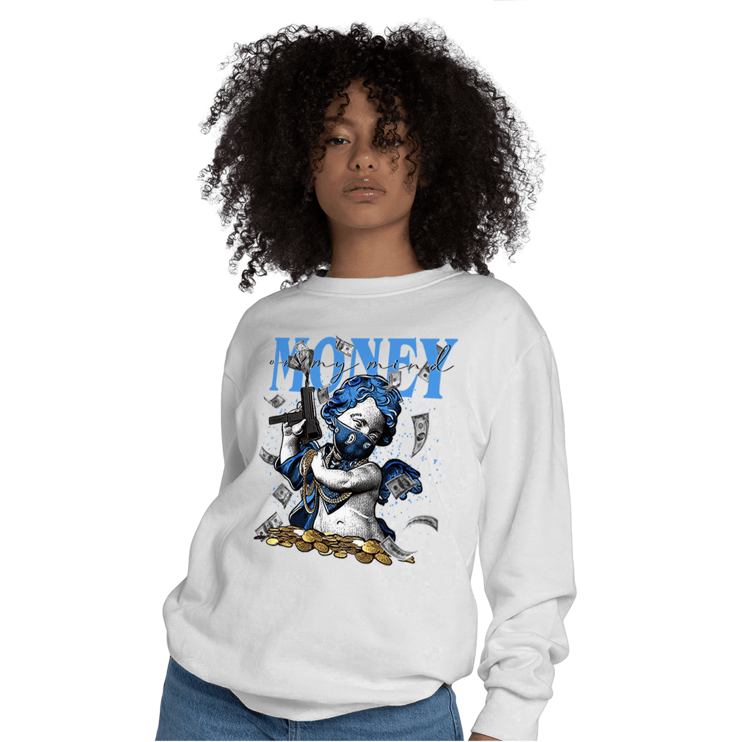 University Blue 5s Sweatshirt Match Money On My Mine Gang - NastyJamz