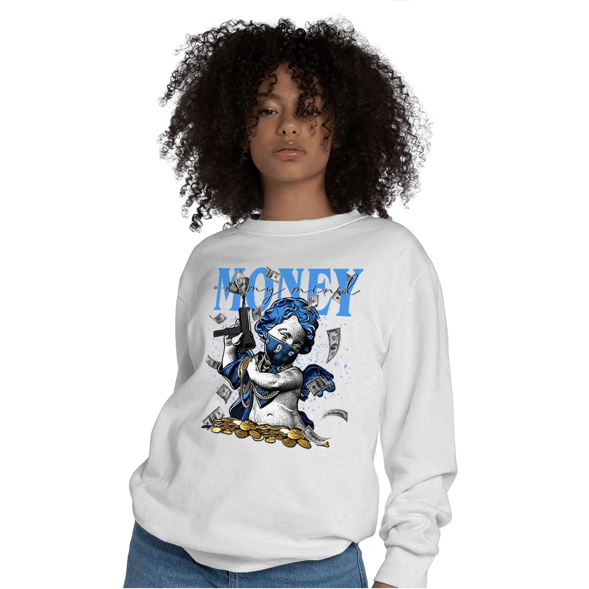 University Blue 5s Sweatshirt Match Money On My Mine Gang - NastyJamz