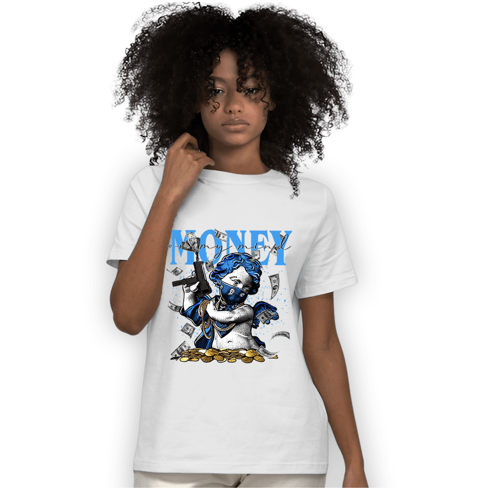 University Blue 5s T Shirt Match Money On My Mine Gang - NastyJamz