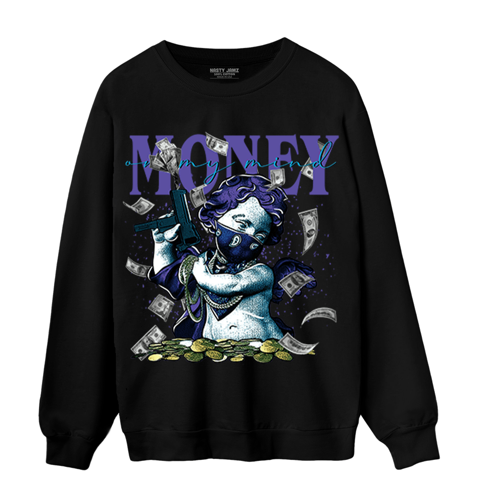 Aqua 6s Sweatshirt Match Money On My Mine Gang - NastyJamz