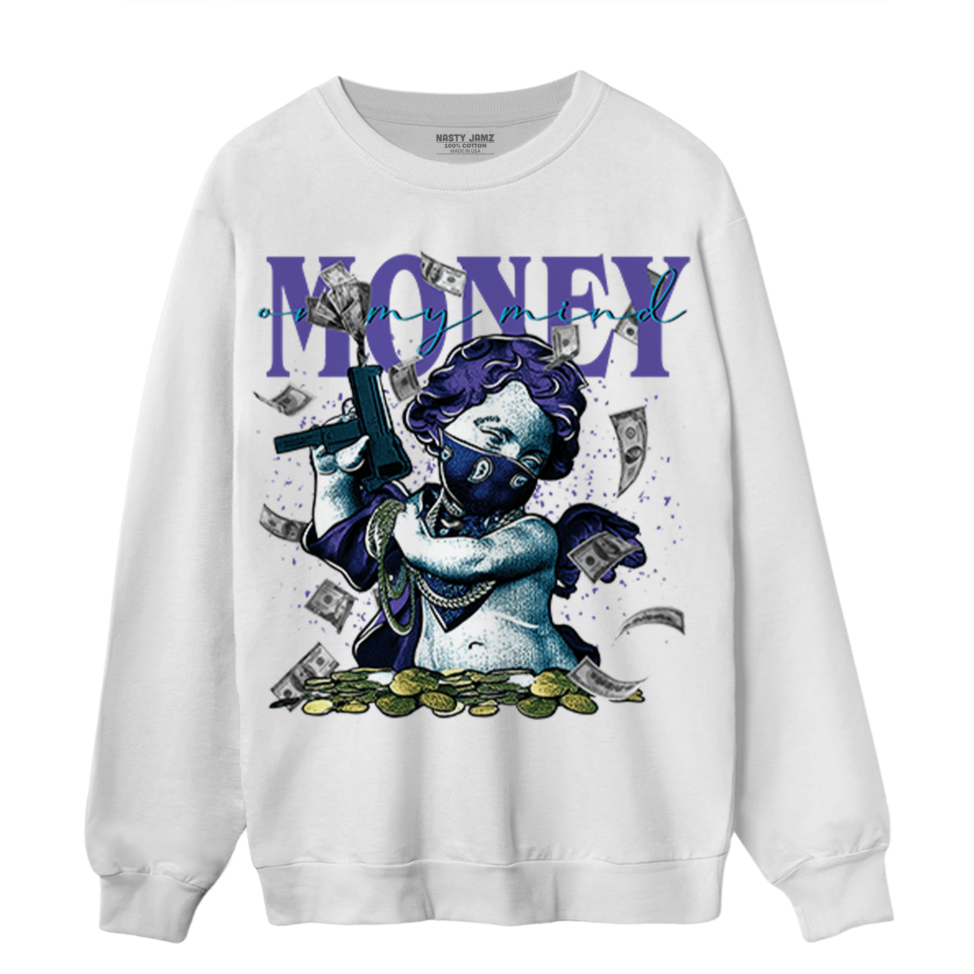 Aqua 6s Sweatshirt Match Money On My Mine Gang - NastyJamz