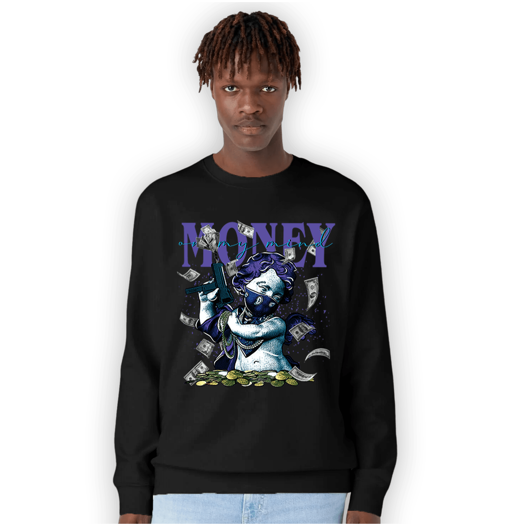Aqua 6s Sweatshirt Match Money On My Mine Gang - NastyJamz